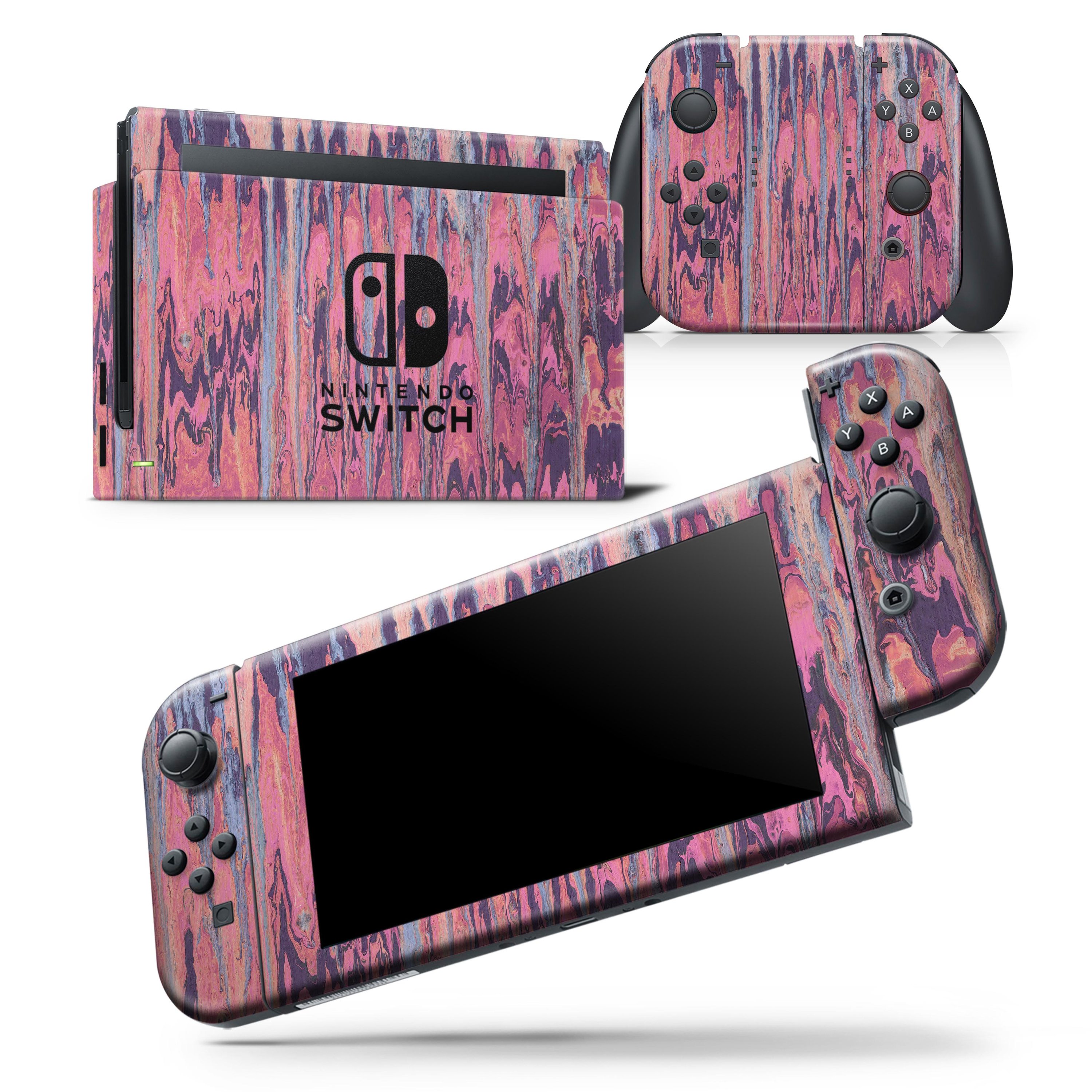 Abstract Wet Paint Pink Sag skin wrap decal for Nintendo Switch Lite, showcasing vibrant colors and a unique design.