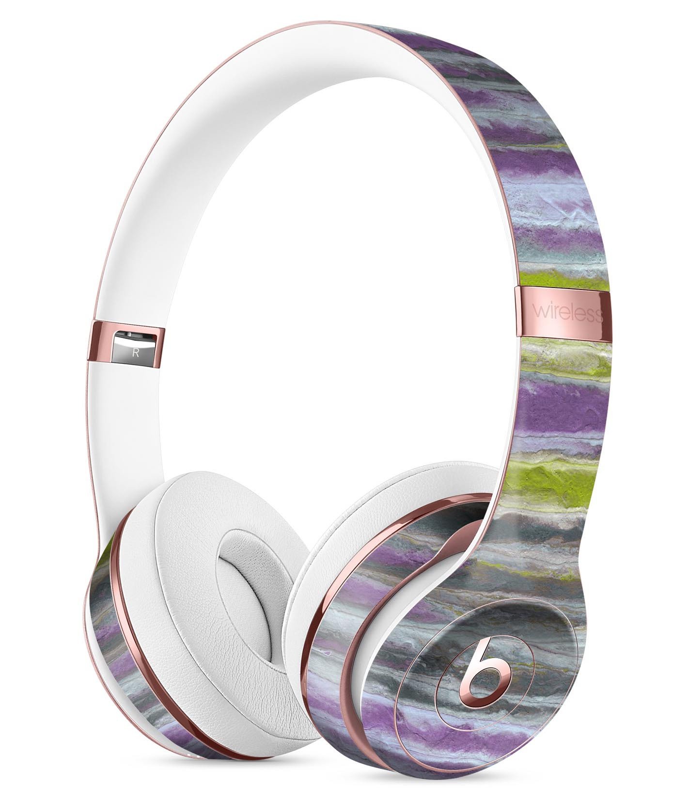 Abstract Wet Paint Purple skin kit for Beats by Dre Solo 3 Wireless headphones, showcasing vibrant colors and a sleek design.