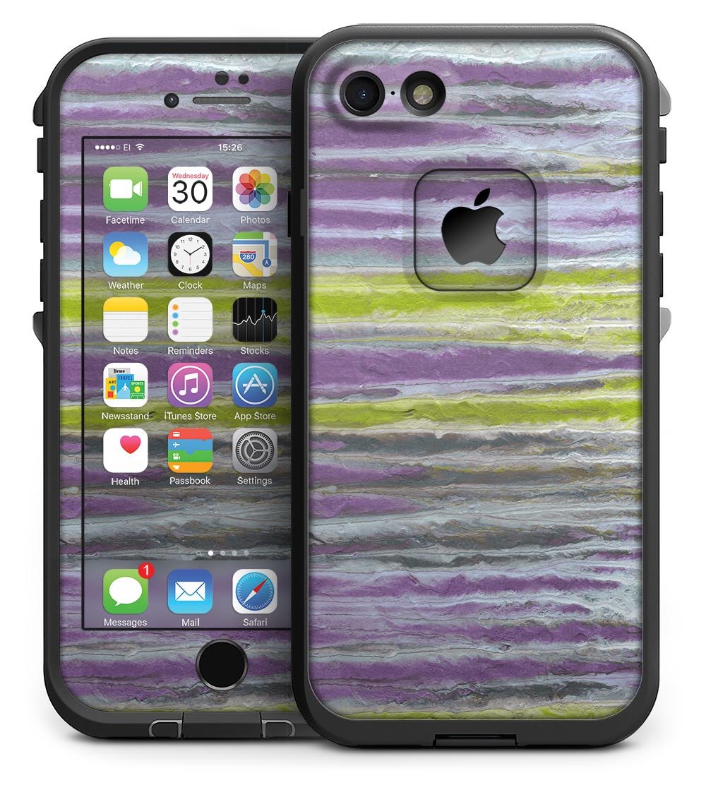 Abstract Wet Paint Purple skin for iPhone 7 LifeProof Fre Case, showcasing vibrant colors and a stylish design.