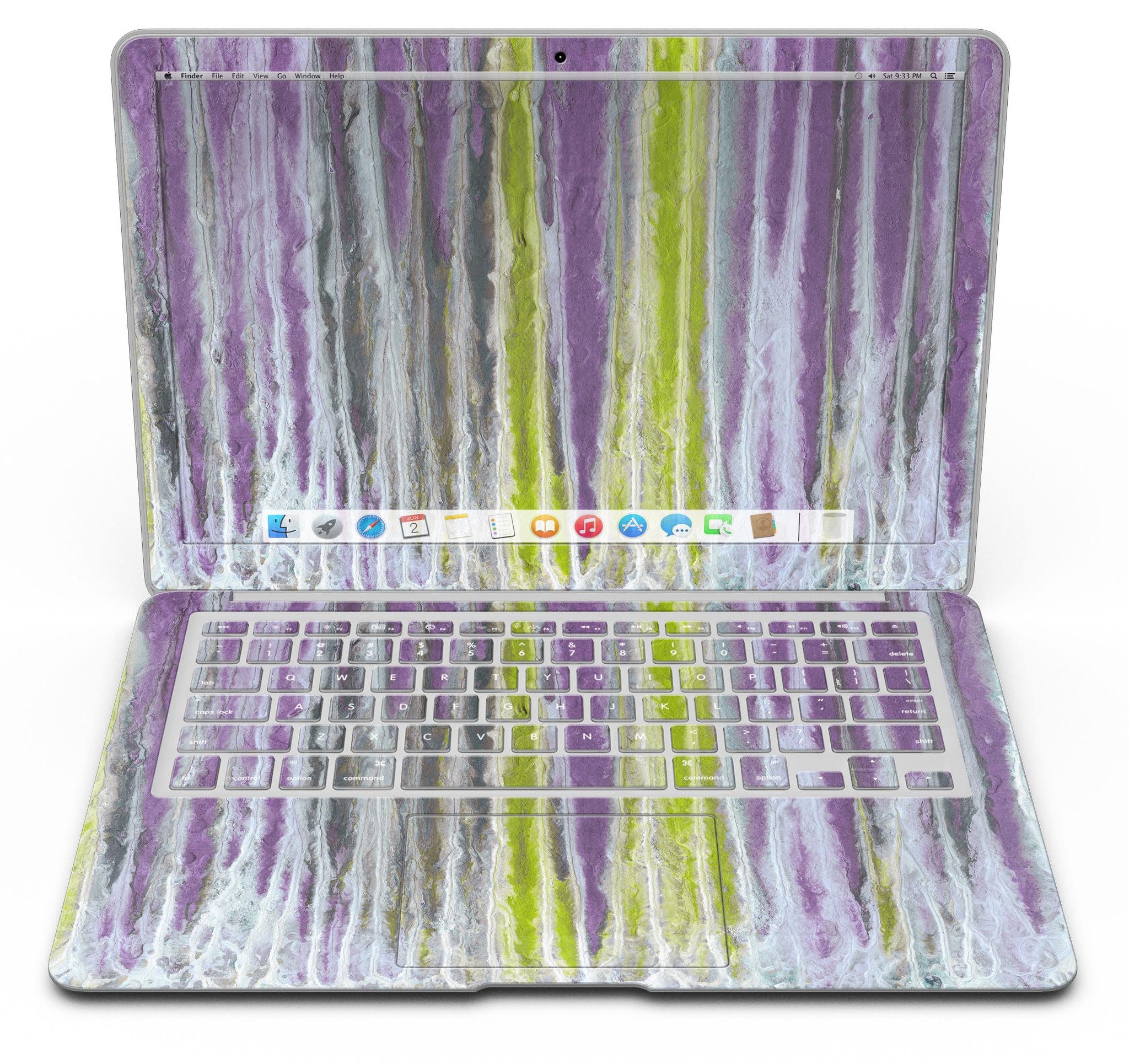 Abstract Wet Paint Purple Sag skin for MacBook Air, showcasing vibrant colors and unique design for stylish protection.