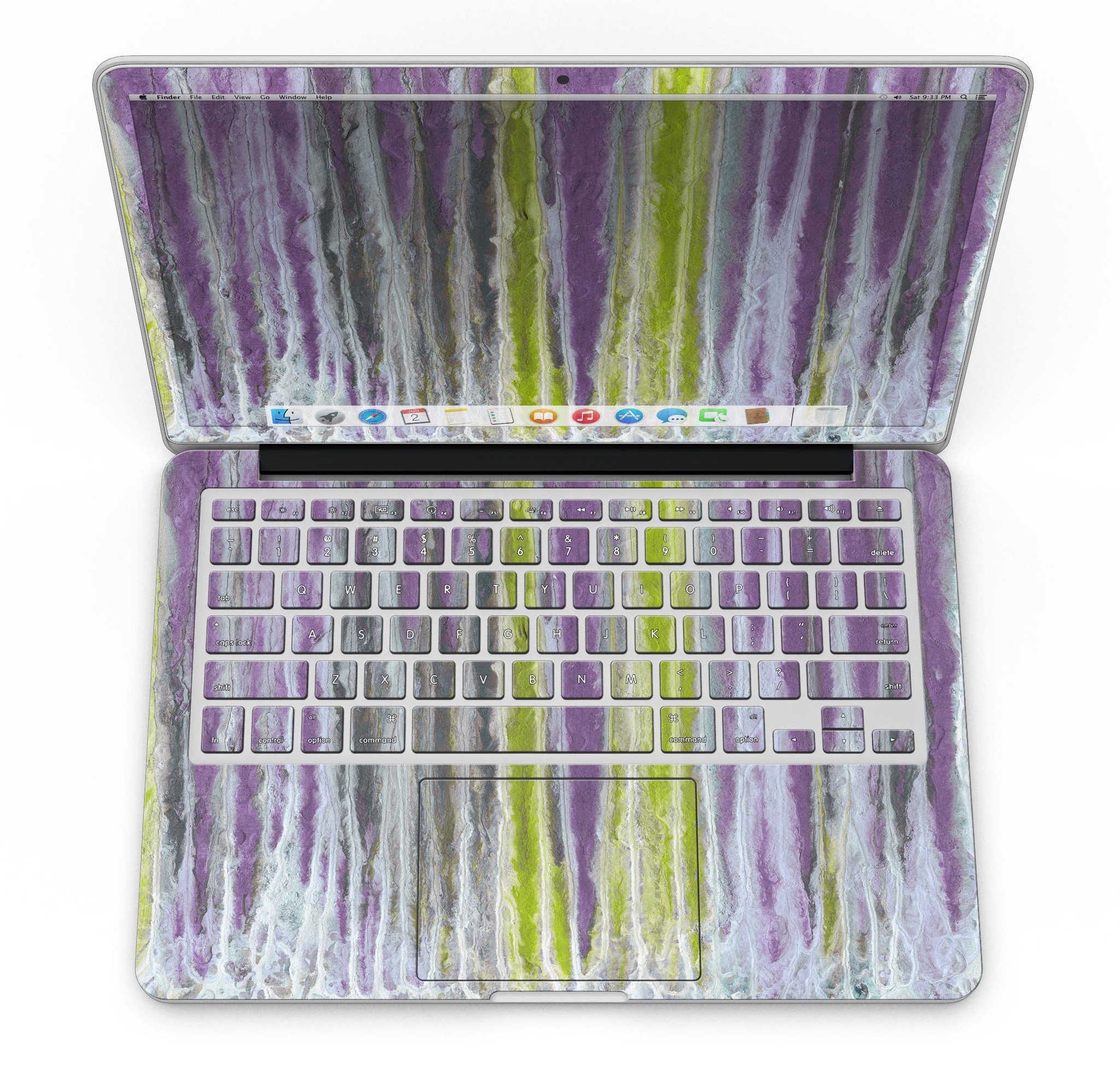 Abstract Wet Paint Purple Sag skin for MacBook Pro with Retina Display, showcasing vibrant colors and unique design.