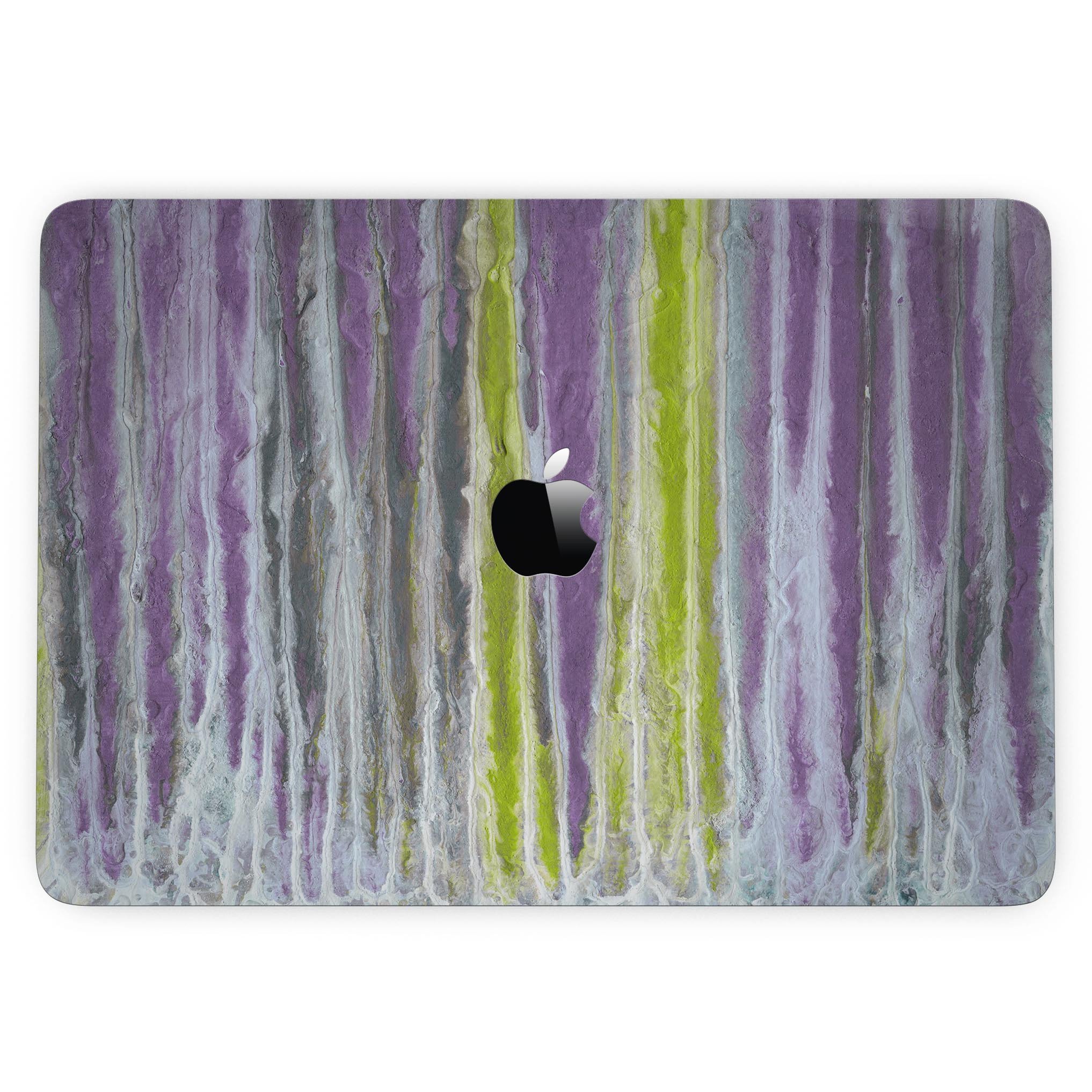 Abstract Wet Paint Purple Skin Kit for MacBook Pro with Touch Bar, showcasing vibrant colors and a sleek design.