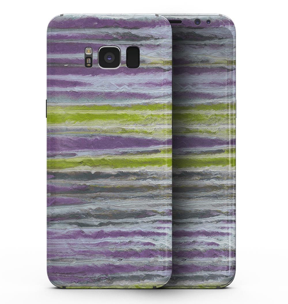 Samsung Galaxy S8 with Abstract Wet Paint Purple Sag skin, showcasing vibrant colors and sleek design.