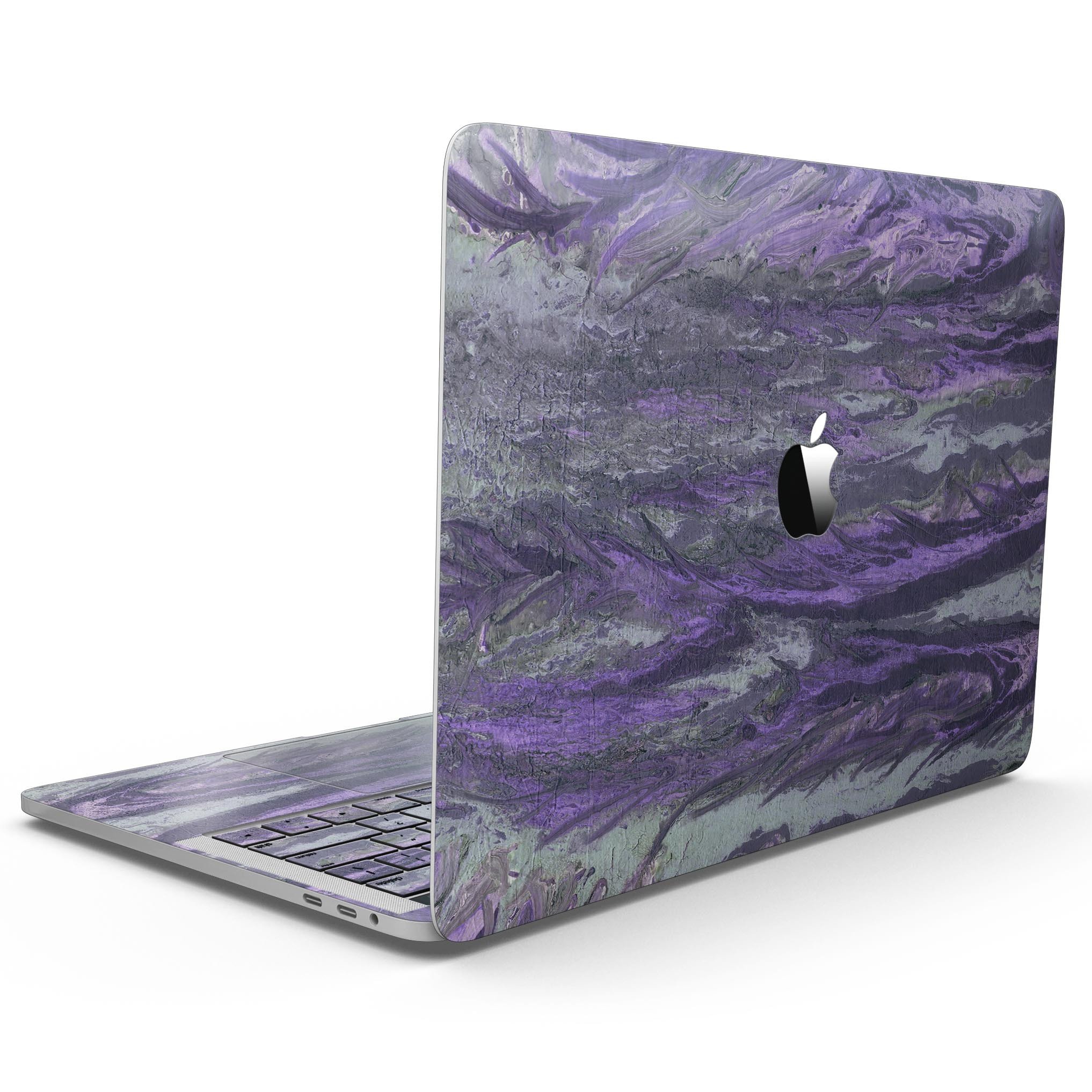 Abstract Wet Paint Purple v3 skin for MacBook Pro with Touch Bar, showcasing vibrant colors and a sleek design.