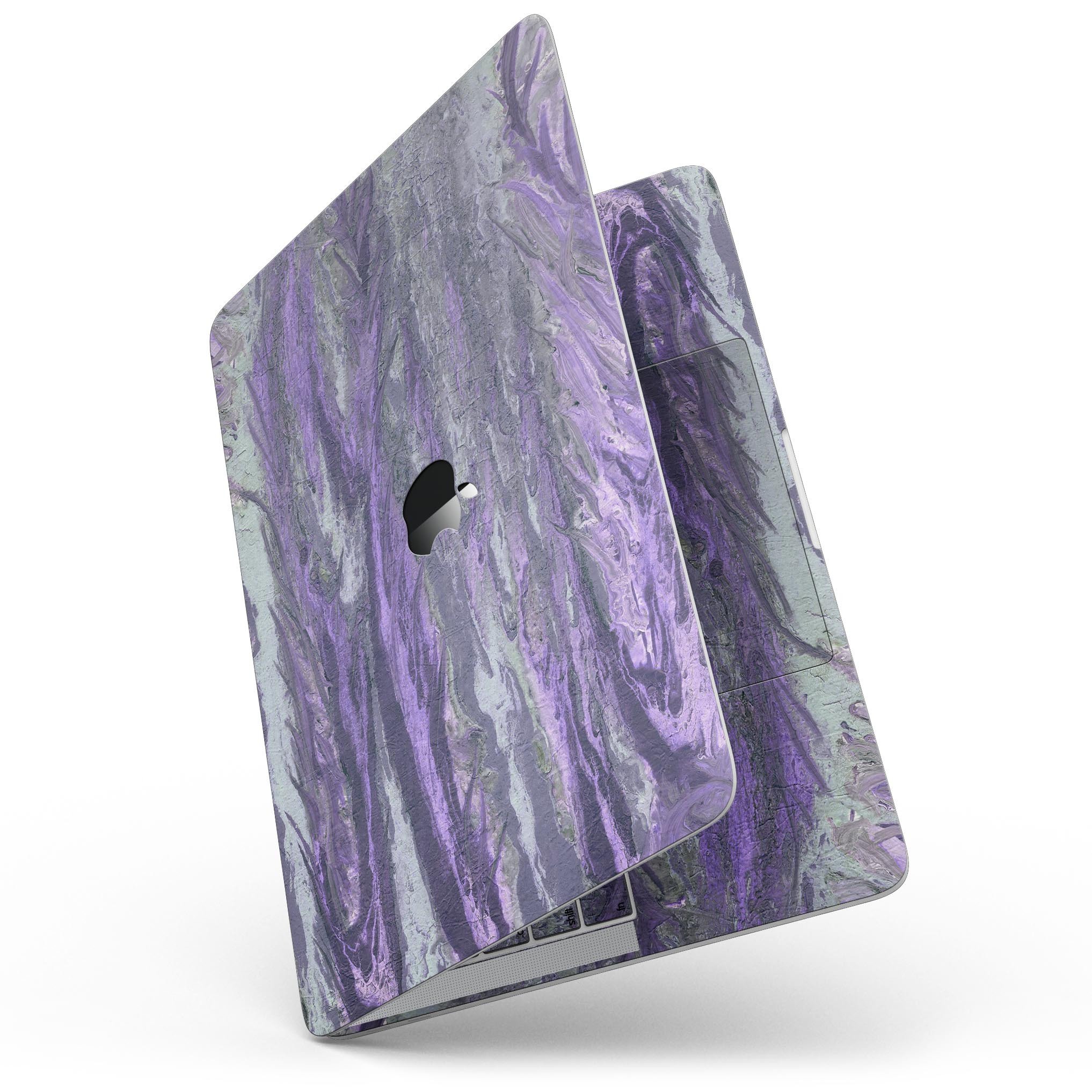 Abstract Wet Paint Purple v3 skin for MacBook Pro with Touch Bar, showcasing vibrant colors and a sleek design.