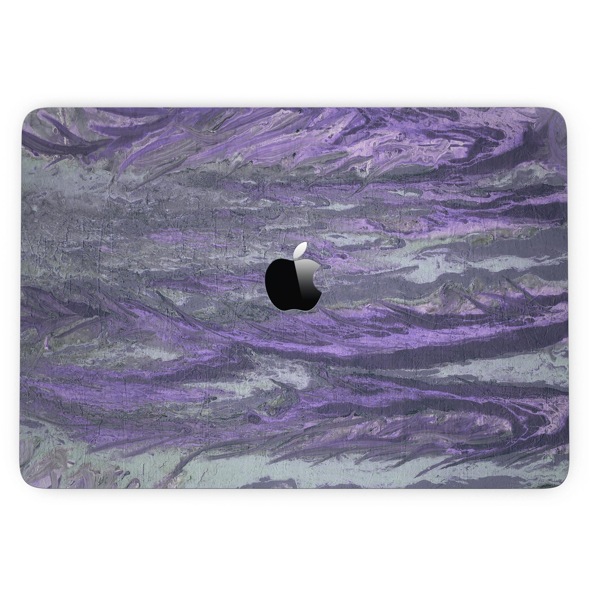 Abstract Wet Paint Purple v3 skin for MacBook Pro with Touch Bar, showcasing vibrant colors and a sleek design.