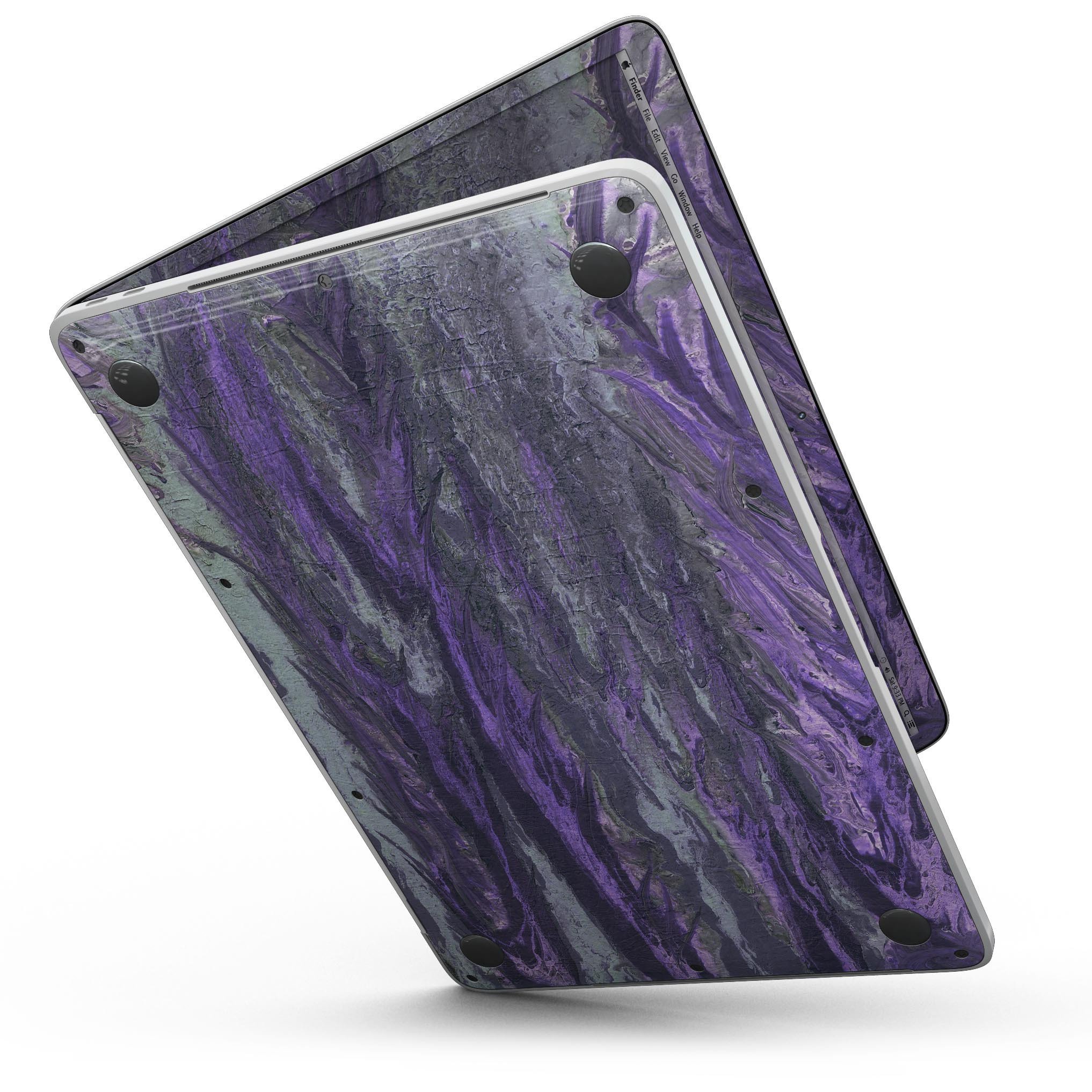 Abstract Wet Paint Purple v3 skin for MacBook Pro with Touch Bar, showcasing vibrant colors and a sleek design.