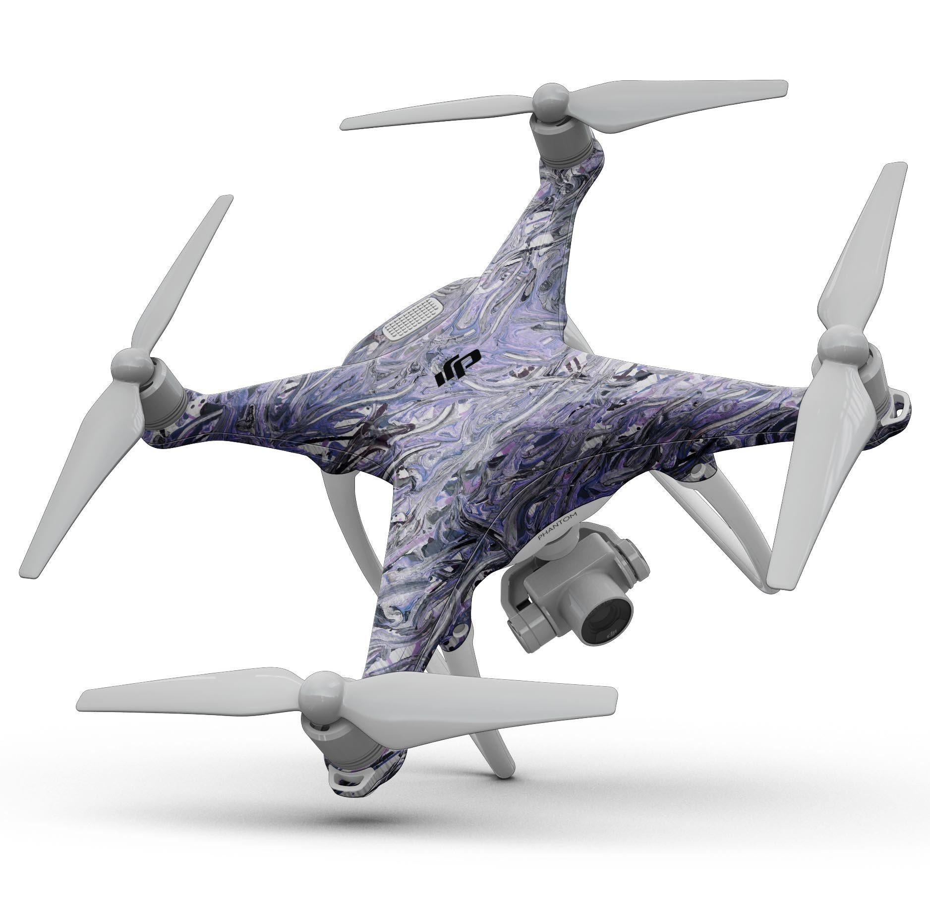 Abstract Wet Paint Purples v3 Full-Body Skin Kit for DJI Phantom 4, showcasing vibrant purple colors and unique abstract design.