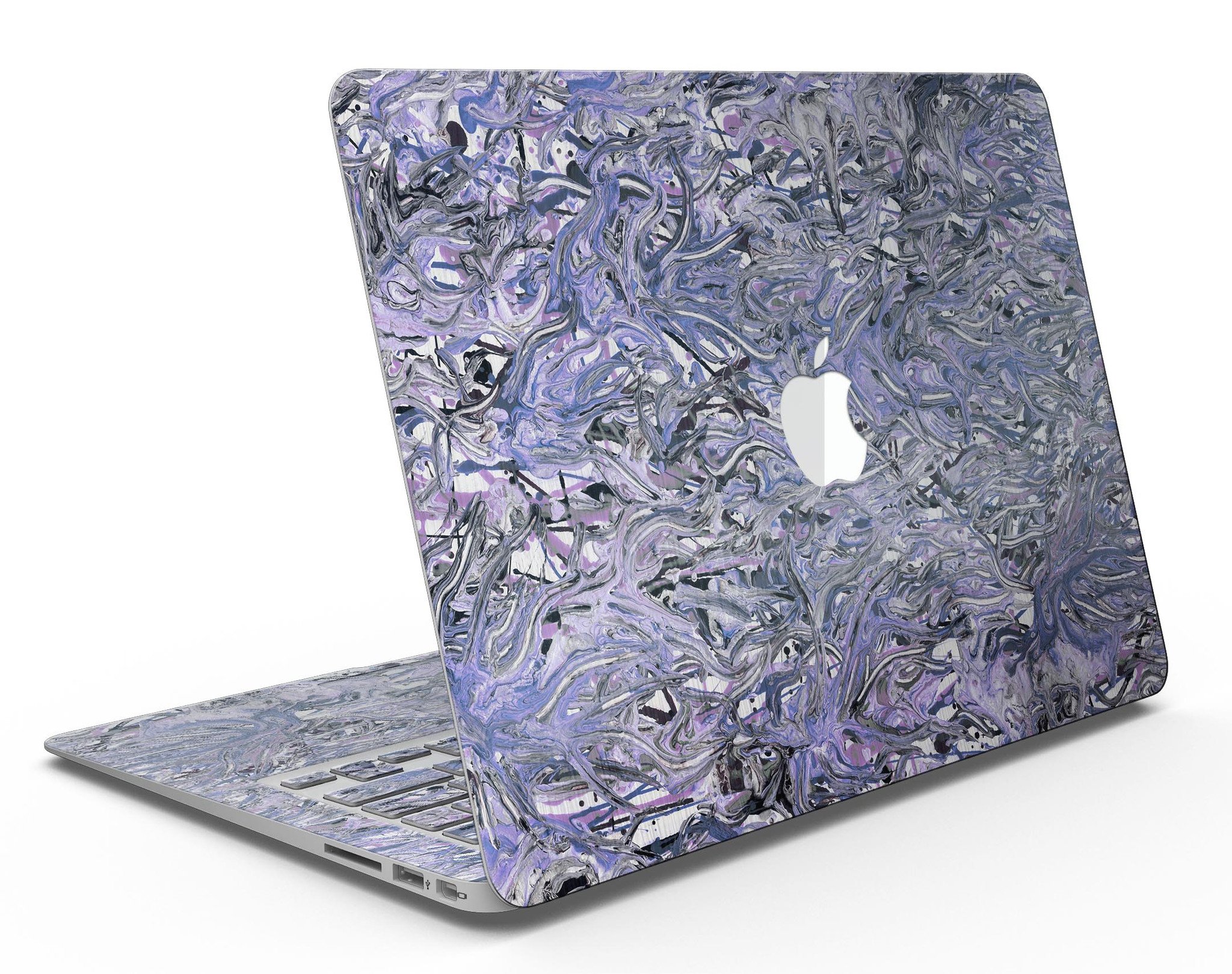 Abstract Wet Paint Purples v3 skin kit for MacBook Air, showcasing vibrant purple abstract design on premium vinyl material.