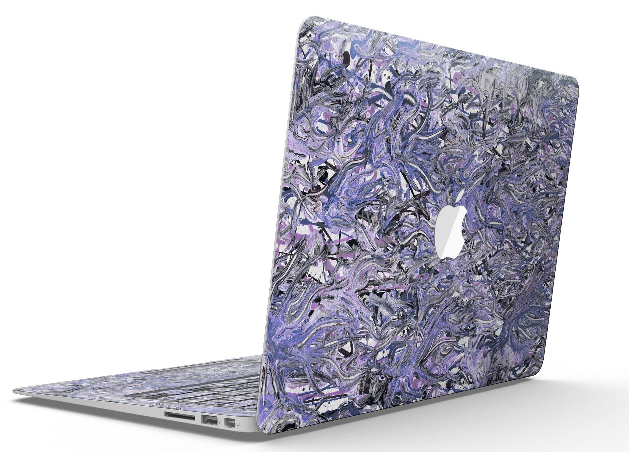 Abstract Wet Paint Purples v3 skin kit for MacBook Air, showcasing vibrant purple abstract design on premium vinyl material.