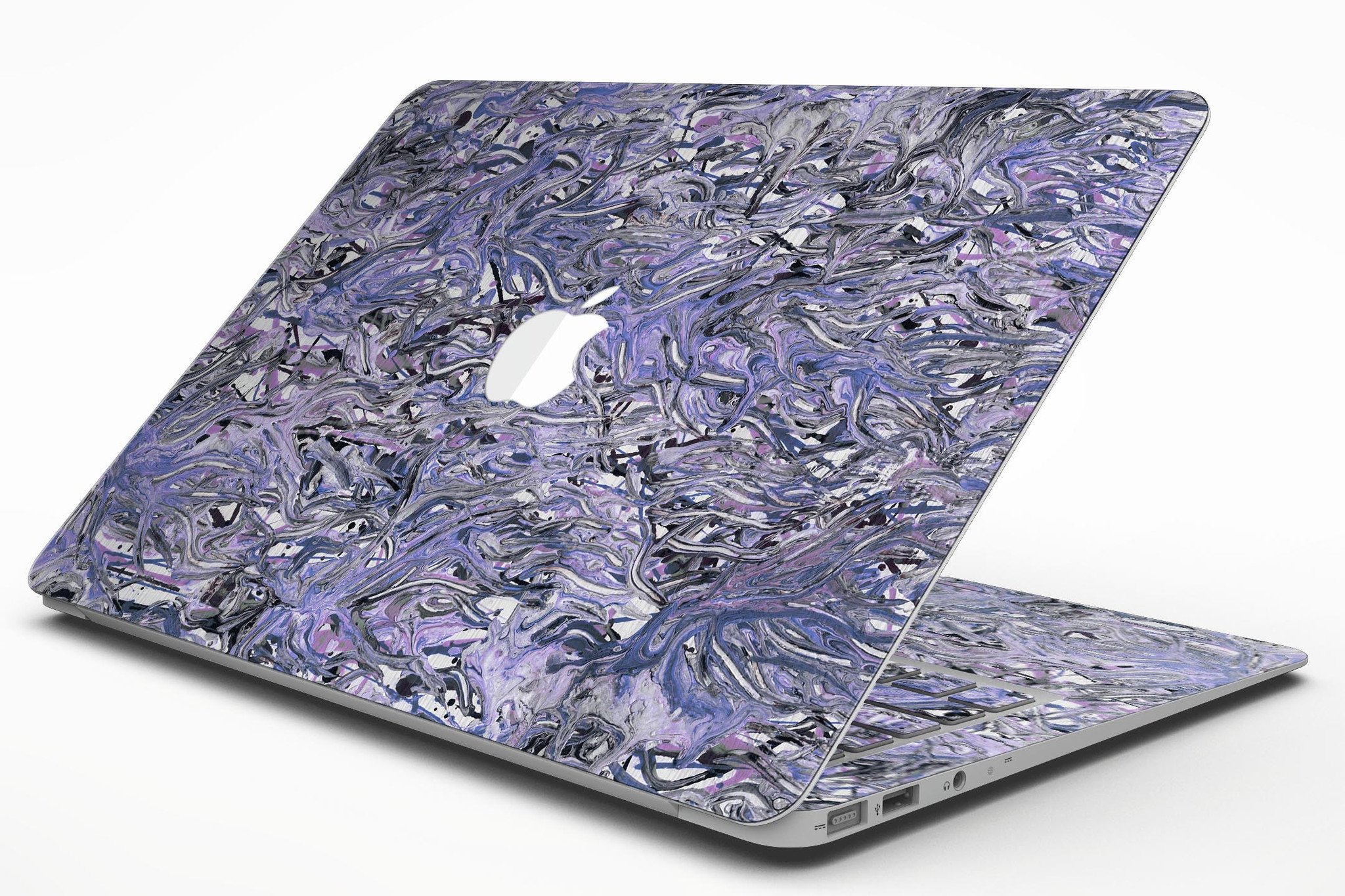 Abstract Wet Paint Purples v3 skin kit for MacBook Air, showcasing vibrant purple abstract design on premium vinyl material.