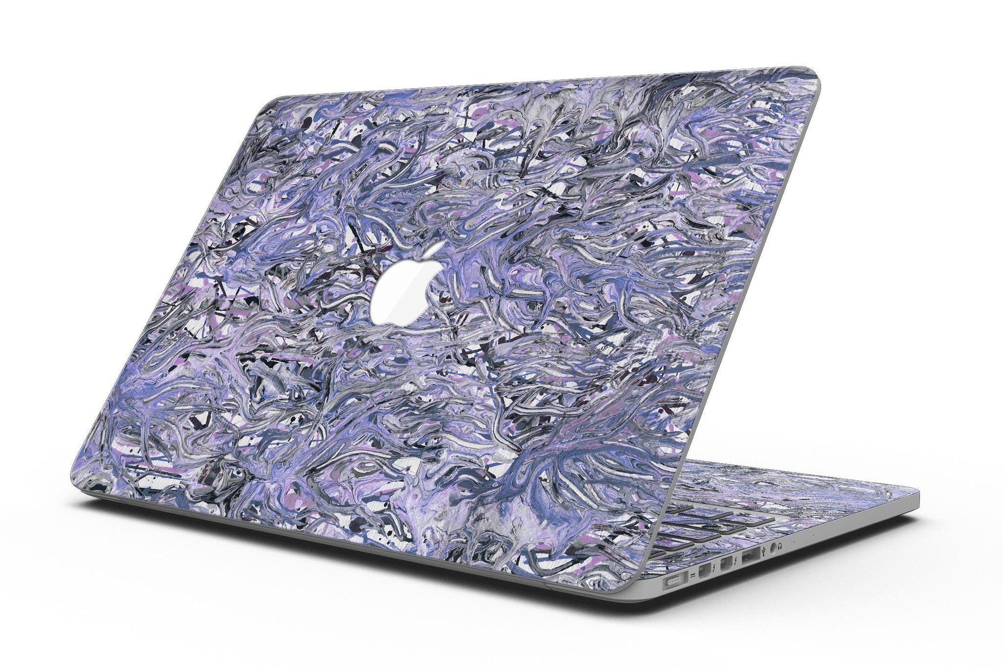 Abstract Wet Paint Purples v3 skin for MacBook Pro with Retina Display, showcasing vibrant colors and artistic design.