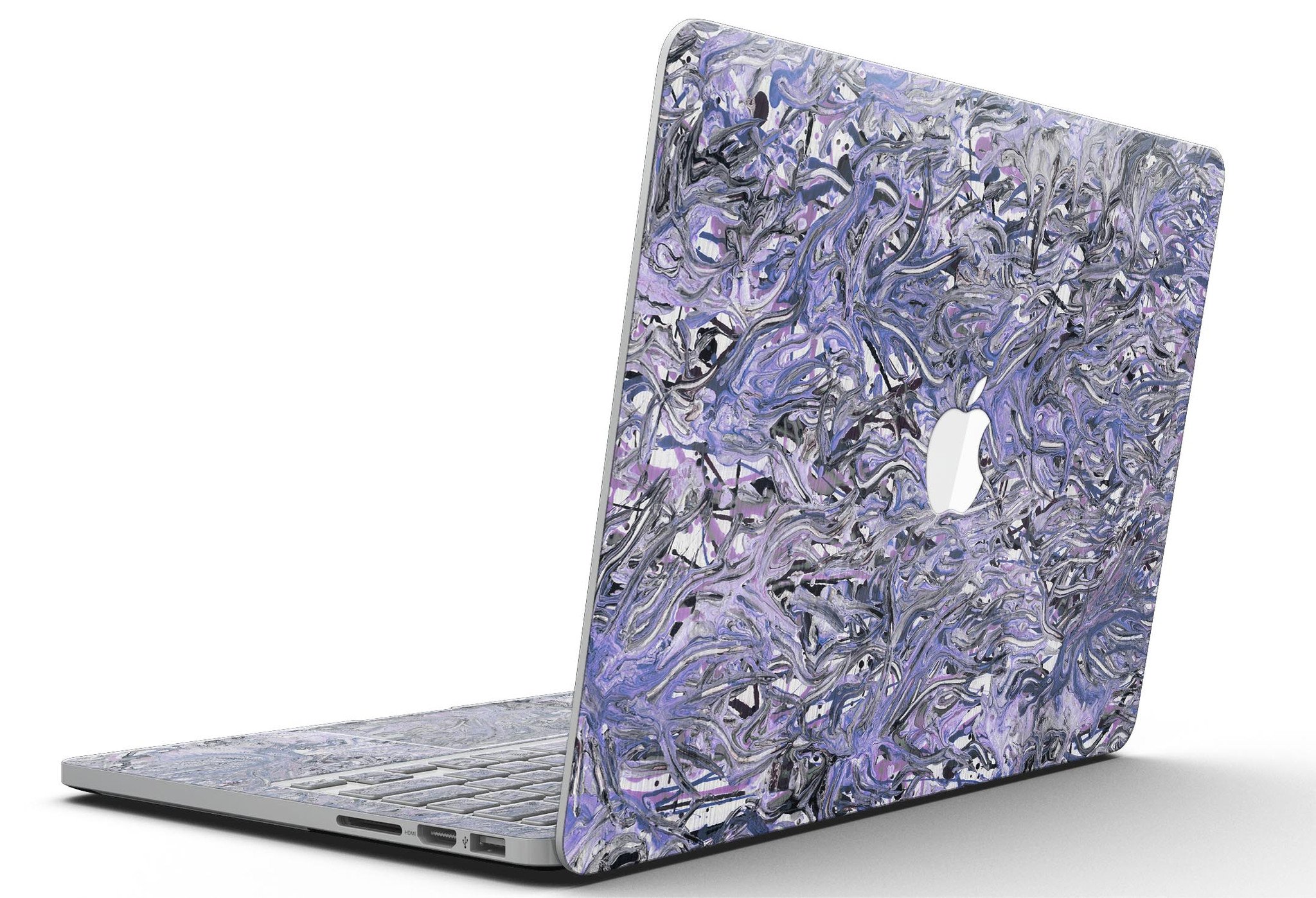 Abstract Wet Paint Purples v3 skin for MacBook Pro with Retina Display, showcasing vibrant colors and artistic design.