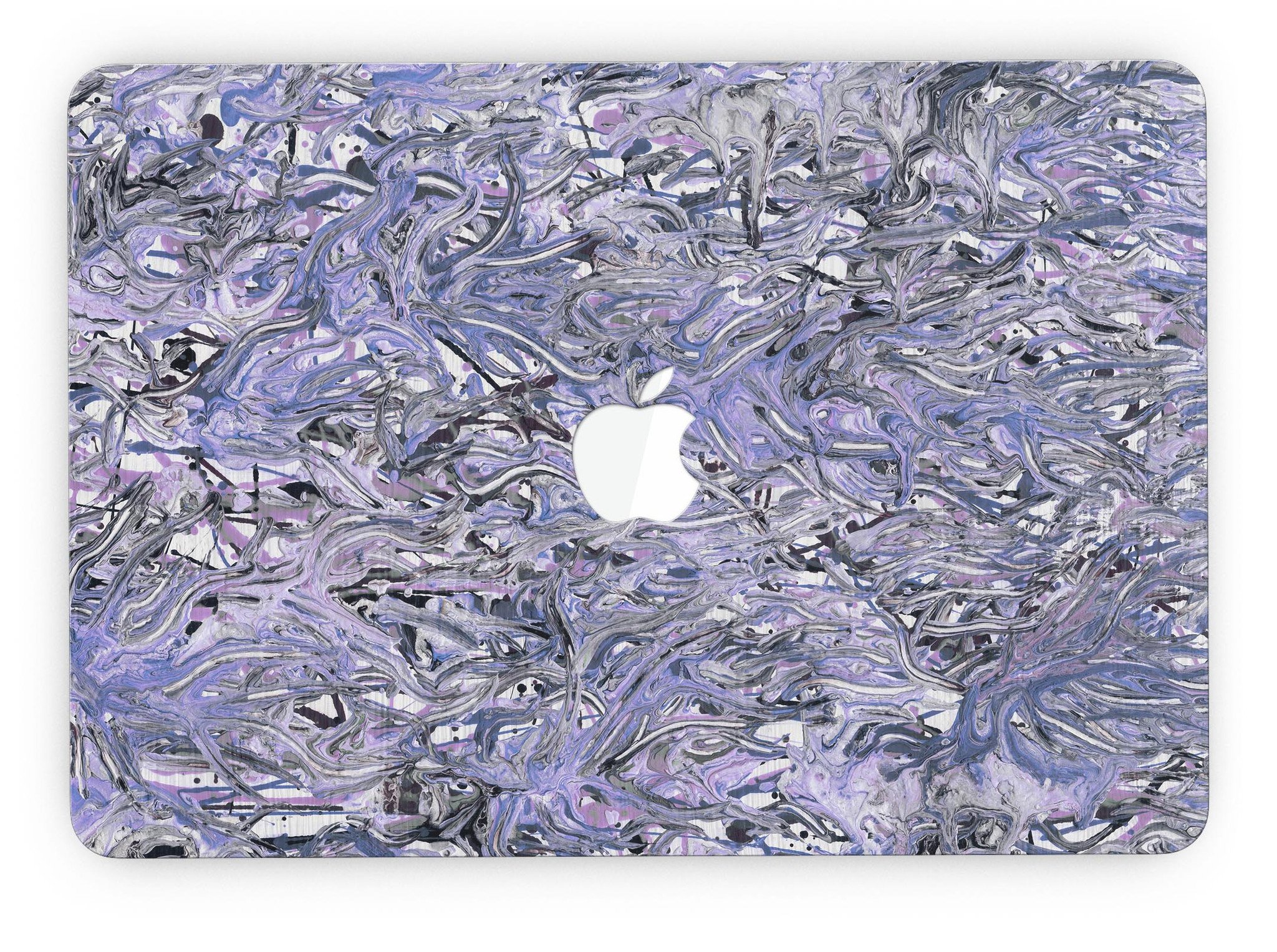 Abstract Wet Paint Purples v3 skin for MacBook Pro with Retina Display, showcasing vibrant colors and artistic design.