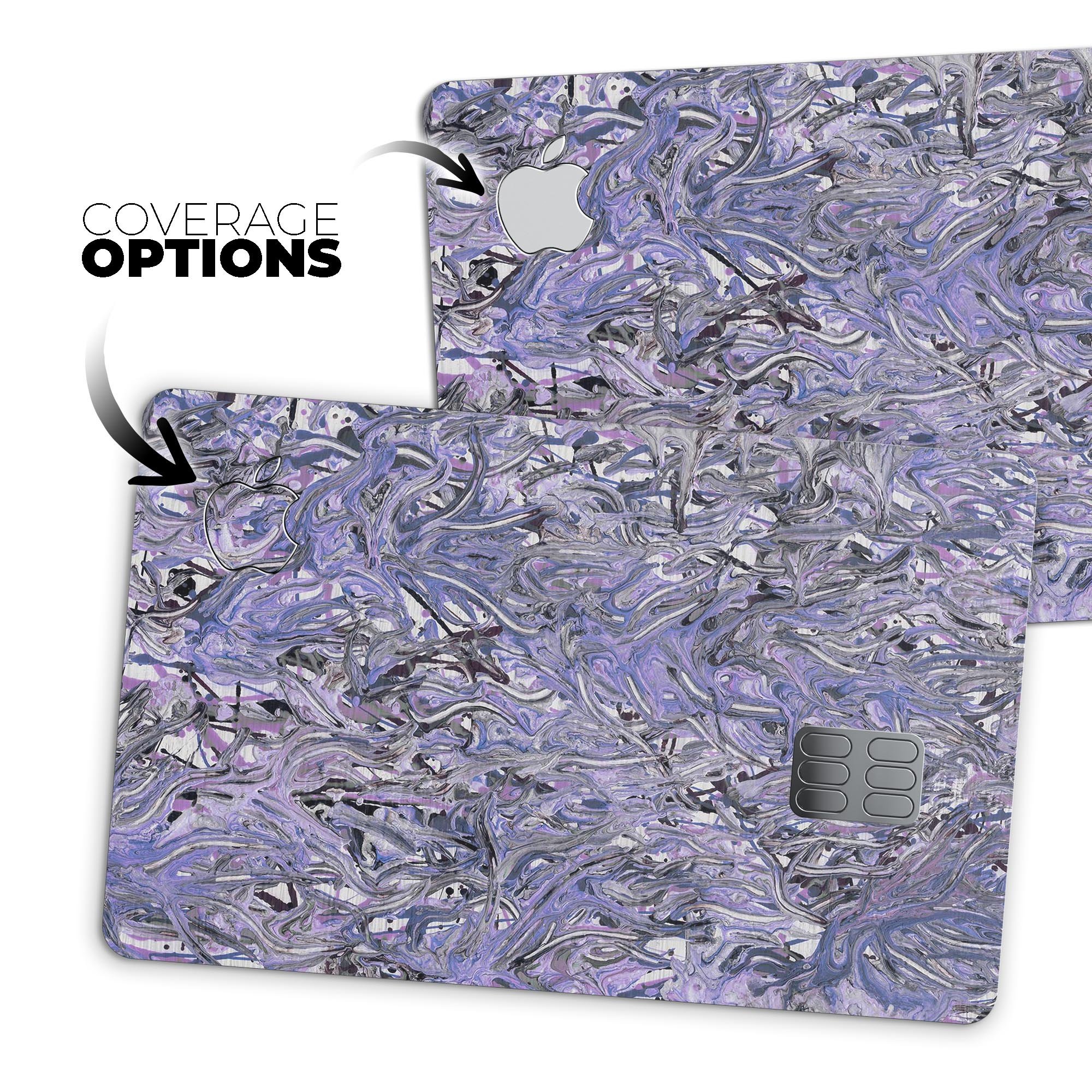 Abstract Wet Paint Purples v3 decal skin for Apple Card, showcasing vibrant colors and a premium finish.