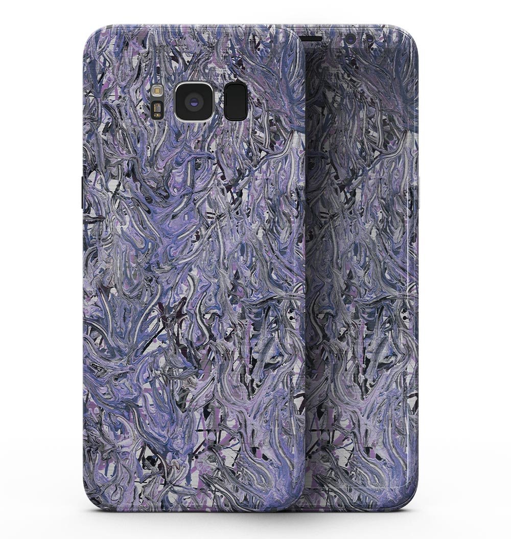 Samsung Galaxy S8 with Abstract Wet Paint Purples v3 skin, showcasing vibrant colors and artistic design.