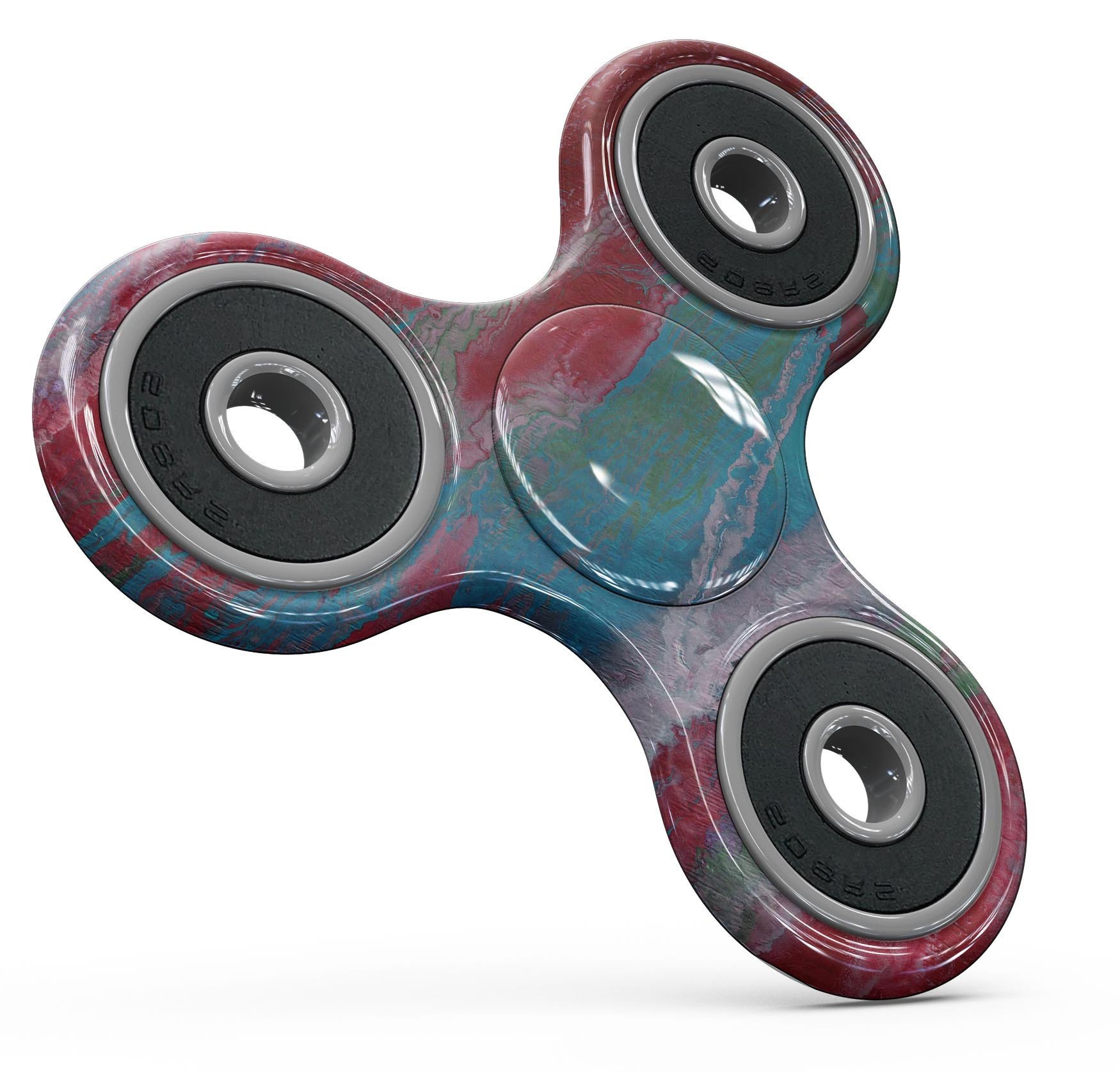 Abstract Wet Paint Red and Blue Full-Body Fidget Spinner Skin-Kit showcasing vibrant colors and a stylish design.