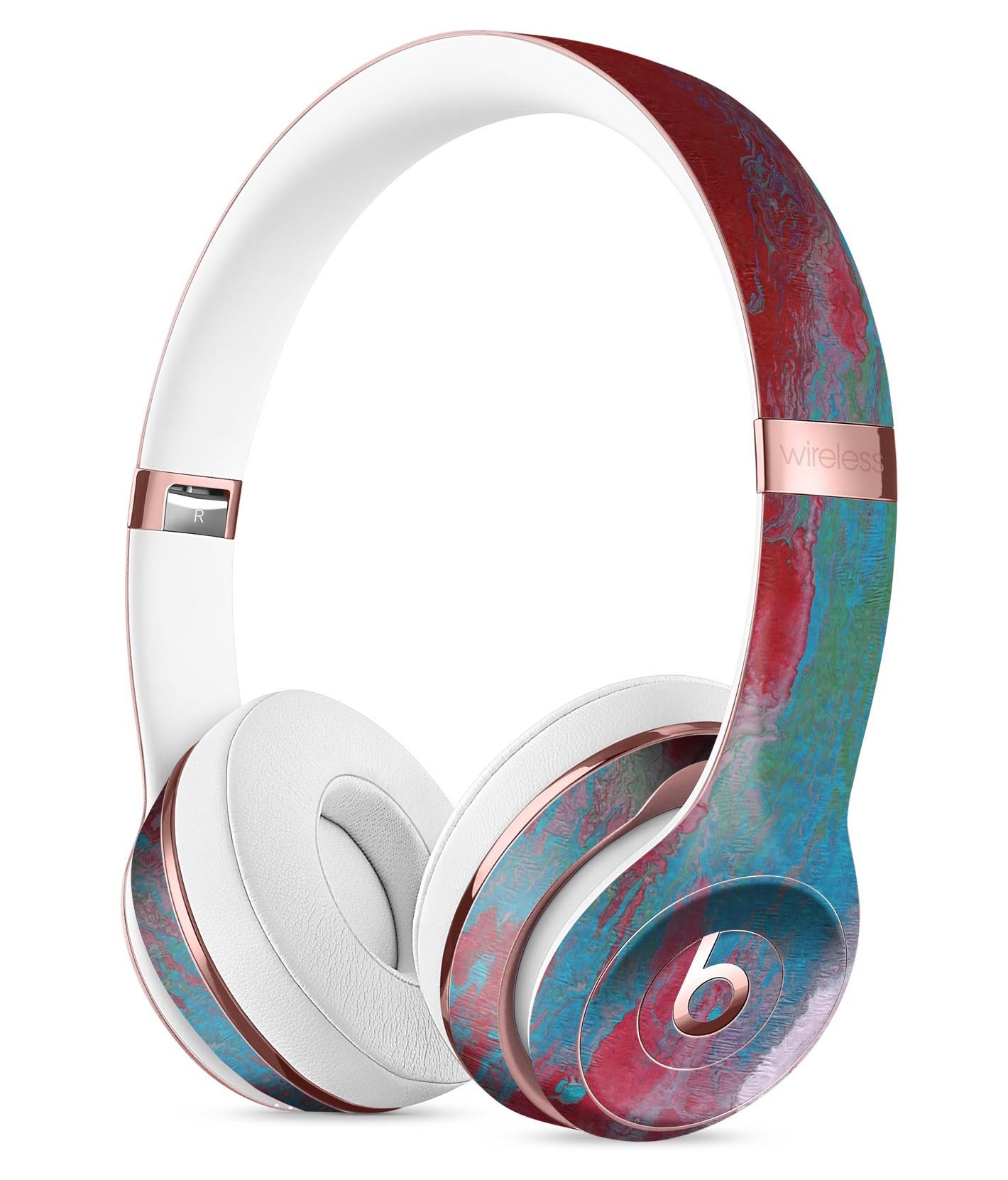 Abstract Wet Paint Red and Blue Full-Body Skin Kit for Beats by Dre Solo 3 Wireless Headphones, showcasing vibrant colors and sleek design.