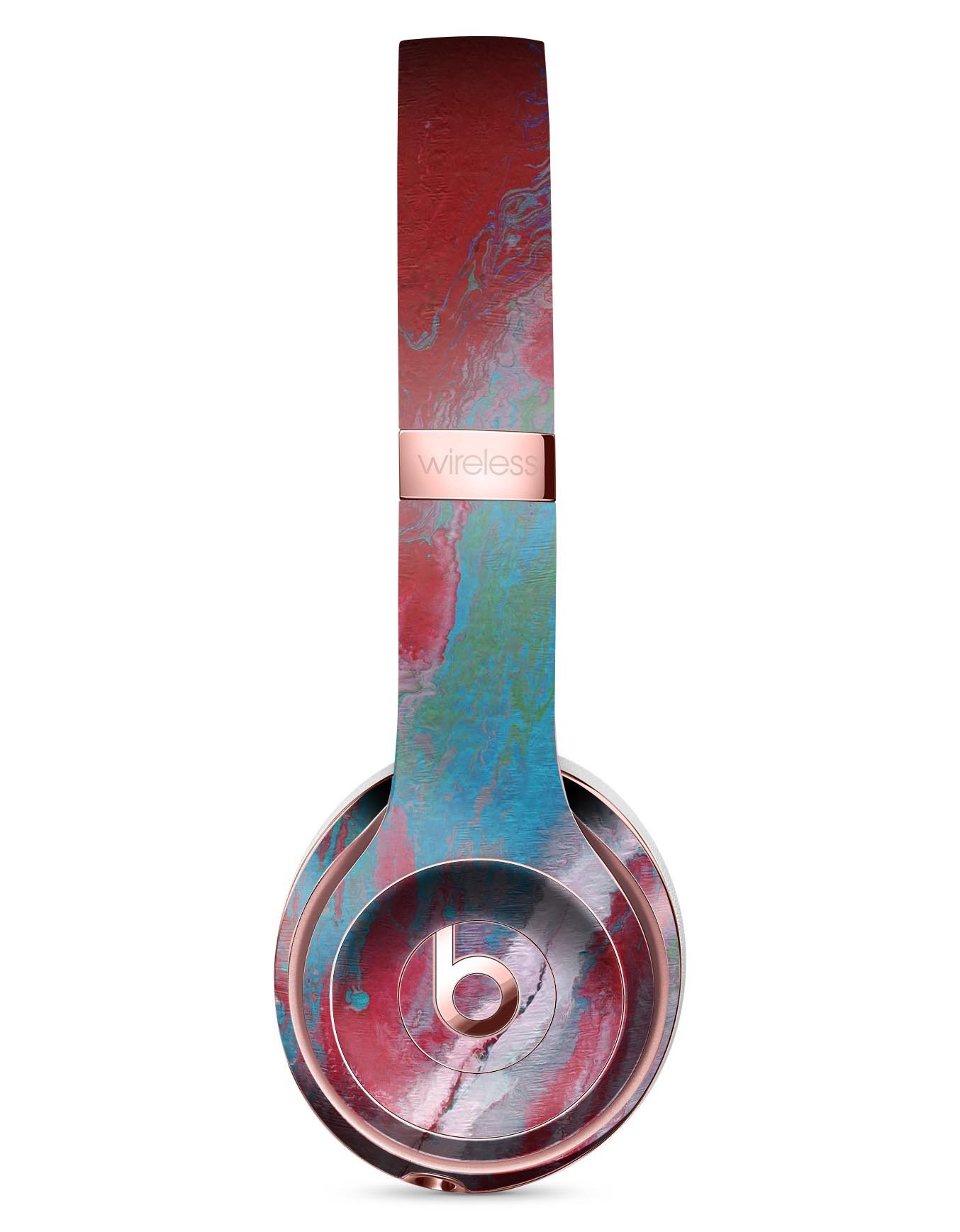 Abstract Wet Paint Red and Blue Full-Body Skin Kit for Beats by Dre Solo 3 Wireless Headphones, showcasing vibrant colors and sleek design.