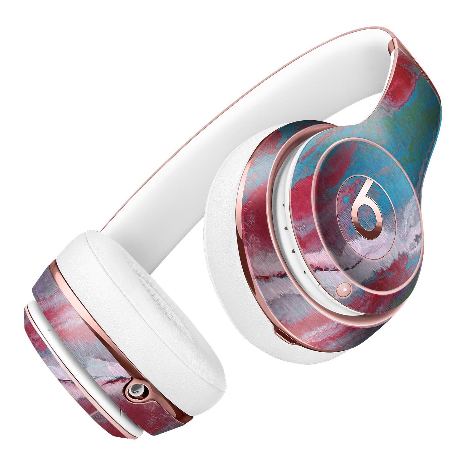 Abstract Wet Paint Red and Blue Full-Body Skin Kit for Beats by Dre Solo 3 Wireless Headphones, showcasing vibrant colors and sleek design.