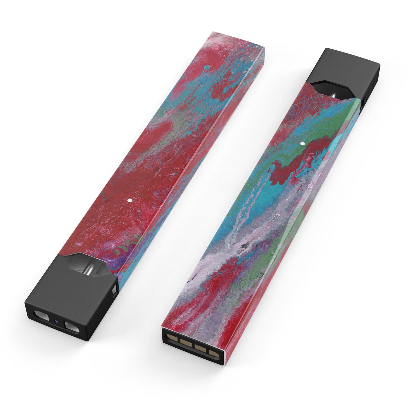 Abstract Wet Paint Red and Blue skin-wrap for JUUL vaping device, showcasing vibrant colors and unique design.