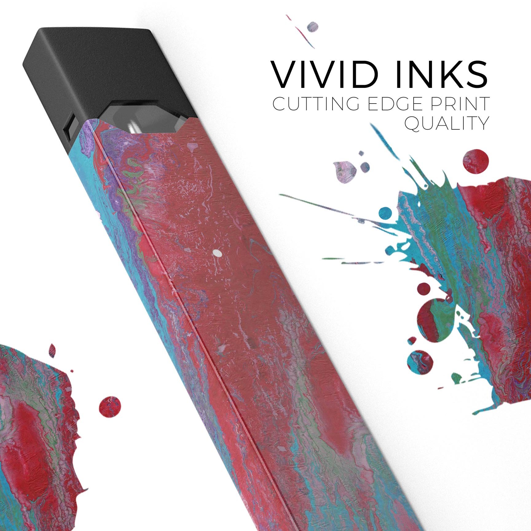 Abstract Wet Paint Red and Blue skin-wrap for JUUL vaping device, showcasing vibrant colors and unique design.