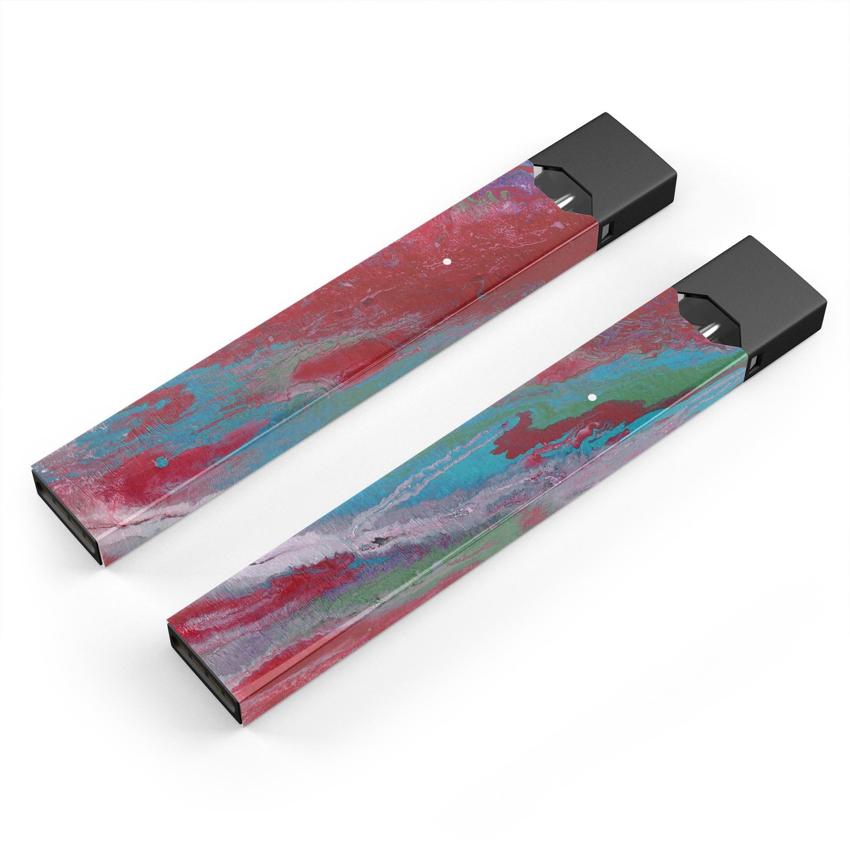 Abstract Wet Paint Red and Blue skin-wrap for JUUL vaping device, showcasing vibrant colors and unique design.