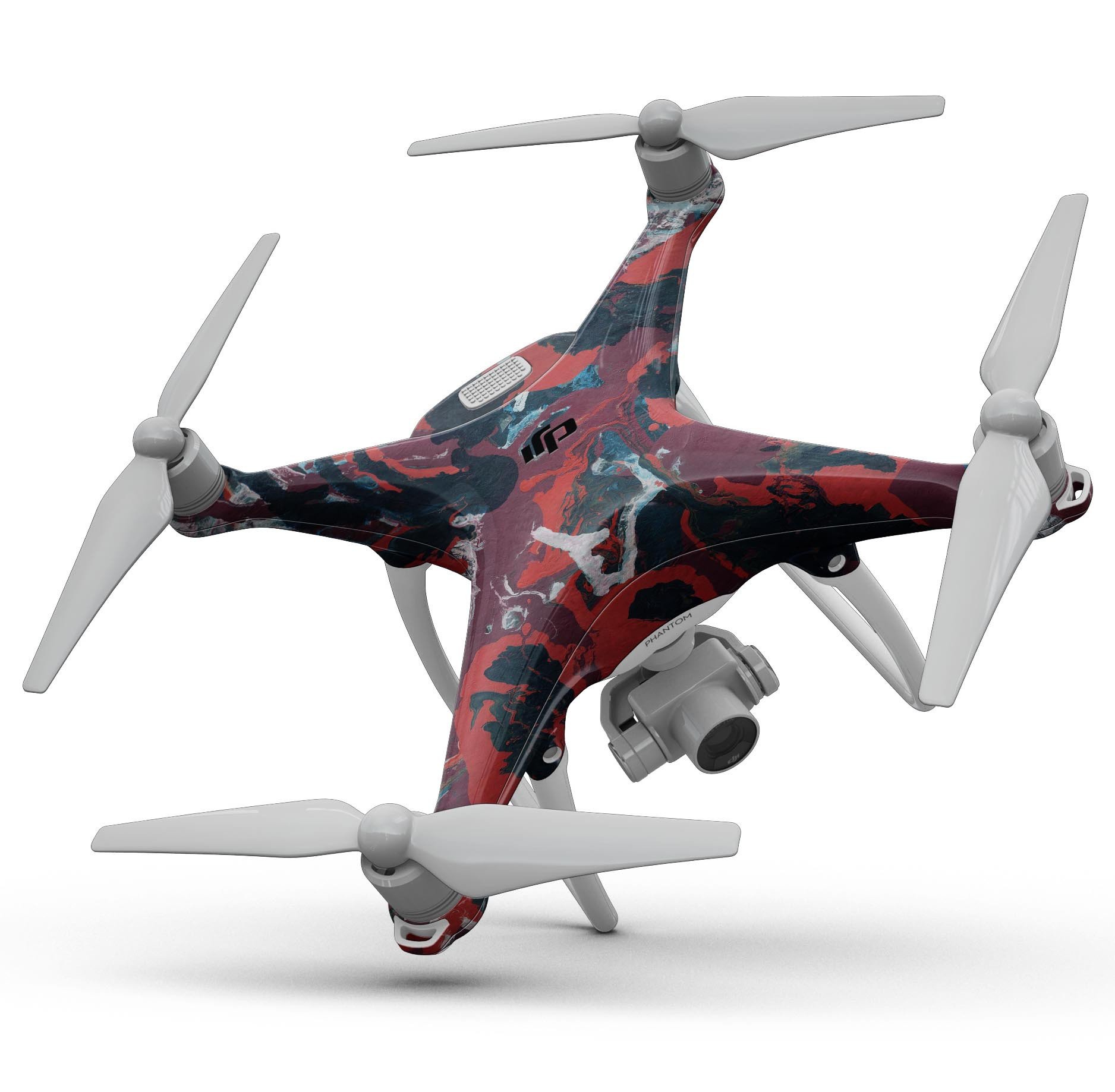 Abstract Wet Paint Red v95 Full-Body Skin Kit for DJI Phantom 4, showcasing vibrant red color and precision fit design.