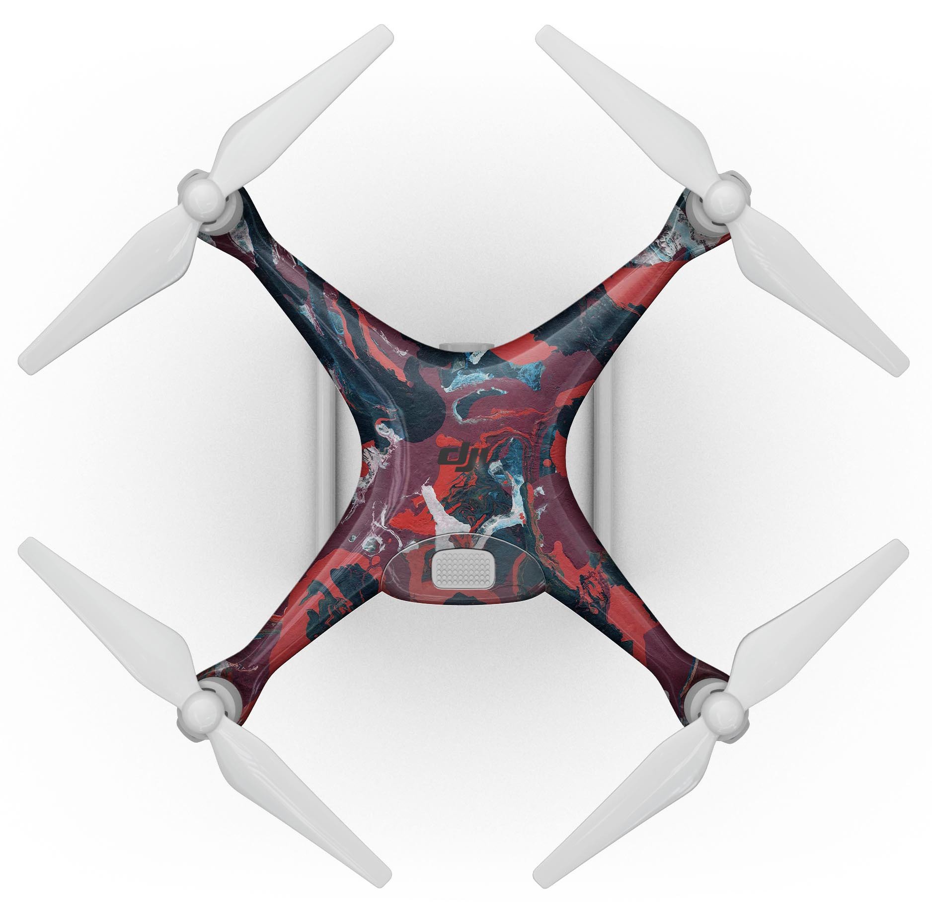 Abstract Wet Paint Red v95 Full-Body Skin Kit for DJI Phantom 4, showcasing vibrant red color and precision fit design.