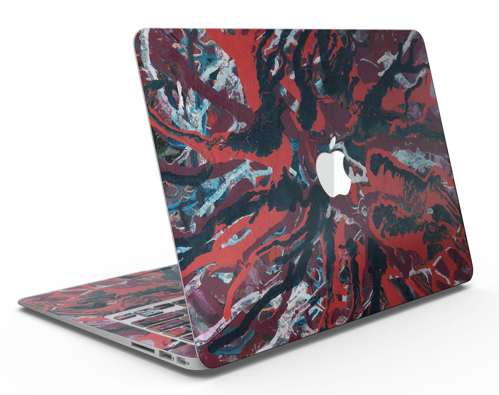 Abstract Wet Paint Red skin kit for MacBook Air, showcasing vibrant red color and abstract design.