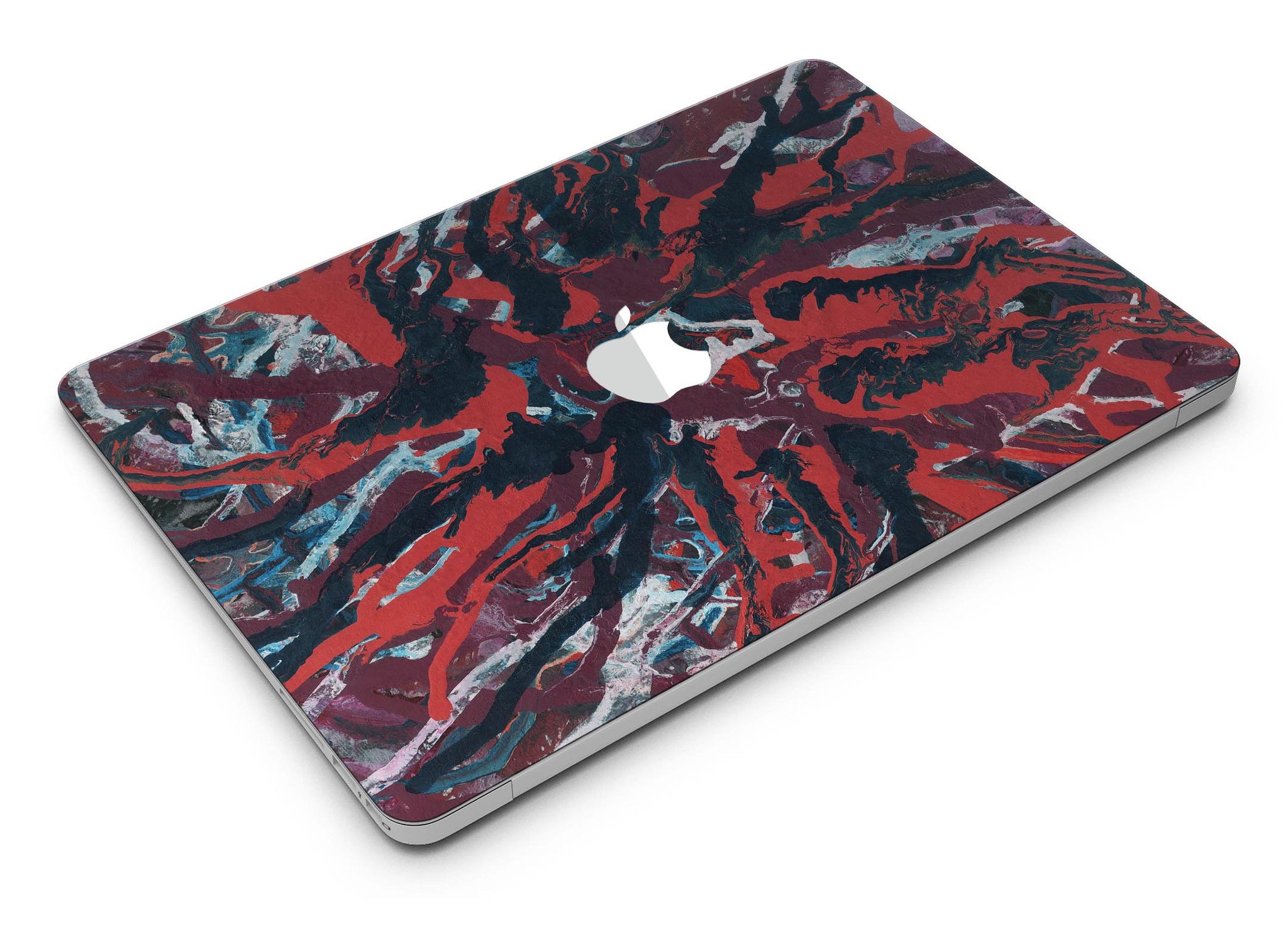 Abstract Wet Paint Red skin kit for MacBook Air, showcasing vibrant red color and abstract design.