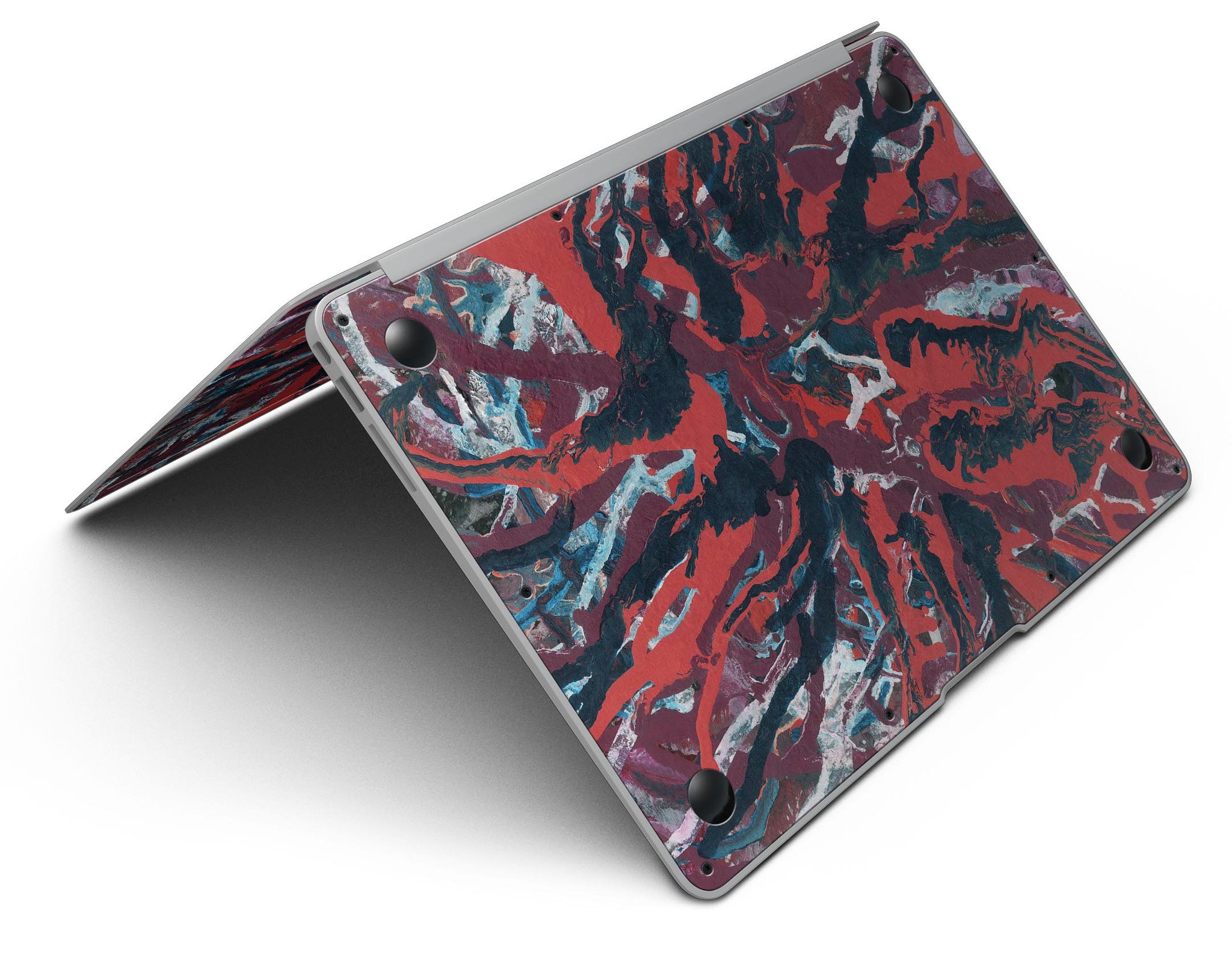 Abstract Wet Paint Red skin kit for MacBook Air, showcasing vibrant red color and abstract design.