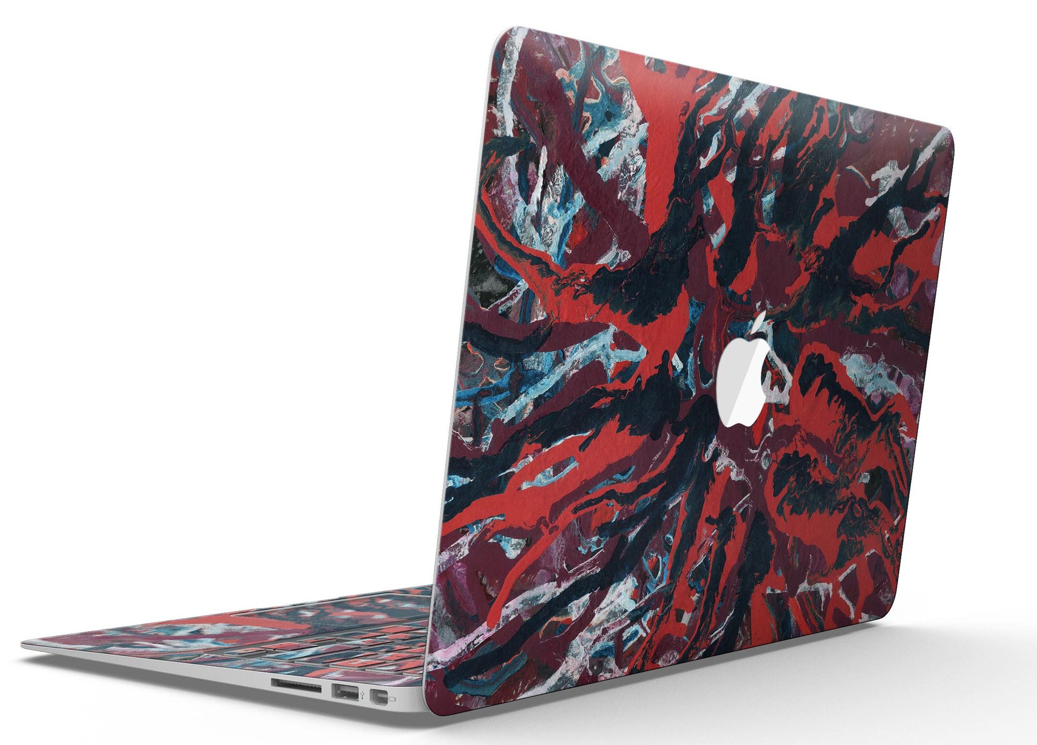 Abstract Wet Paint Red skin kit for MacBook Air, showcasing vibrant red color and abstract design.