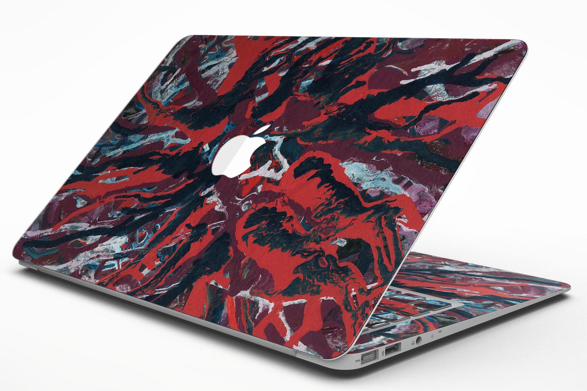 Abstract Wet Paint Red skin kit for MacBook Air, showcasing vibrant red color and abstract design.