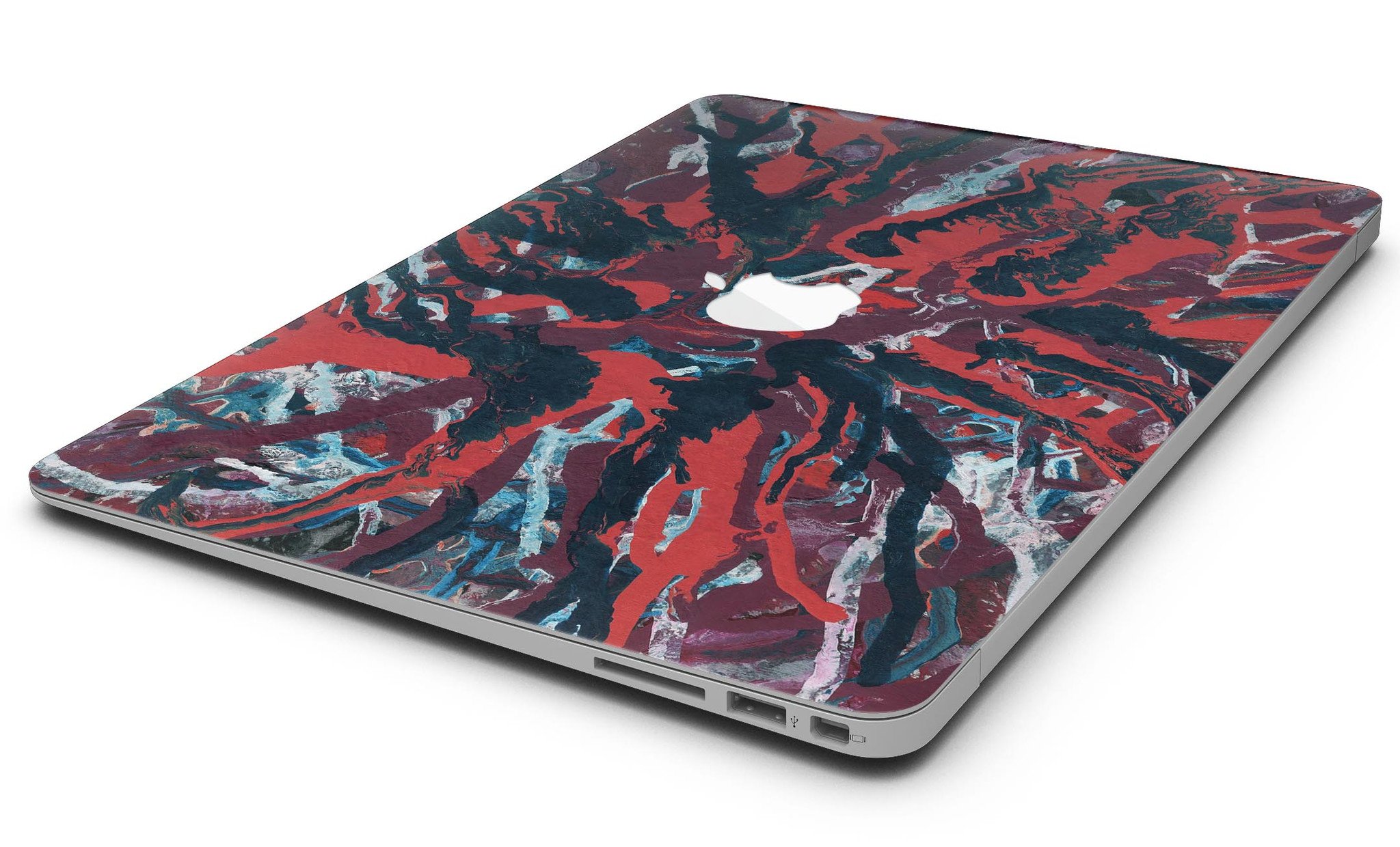 Abstract Wet Paint Red skin kit for MacBook Air, showcasing vibrant red color and abstract design.