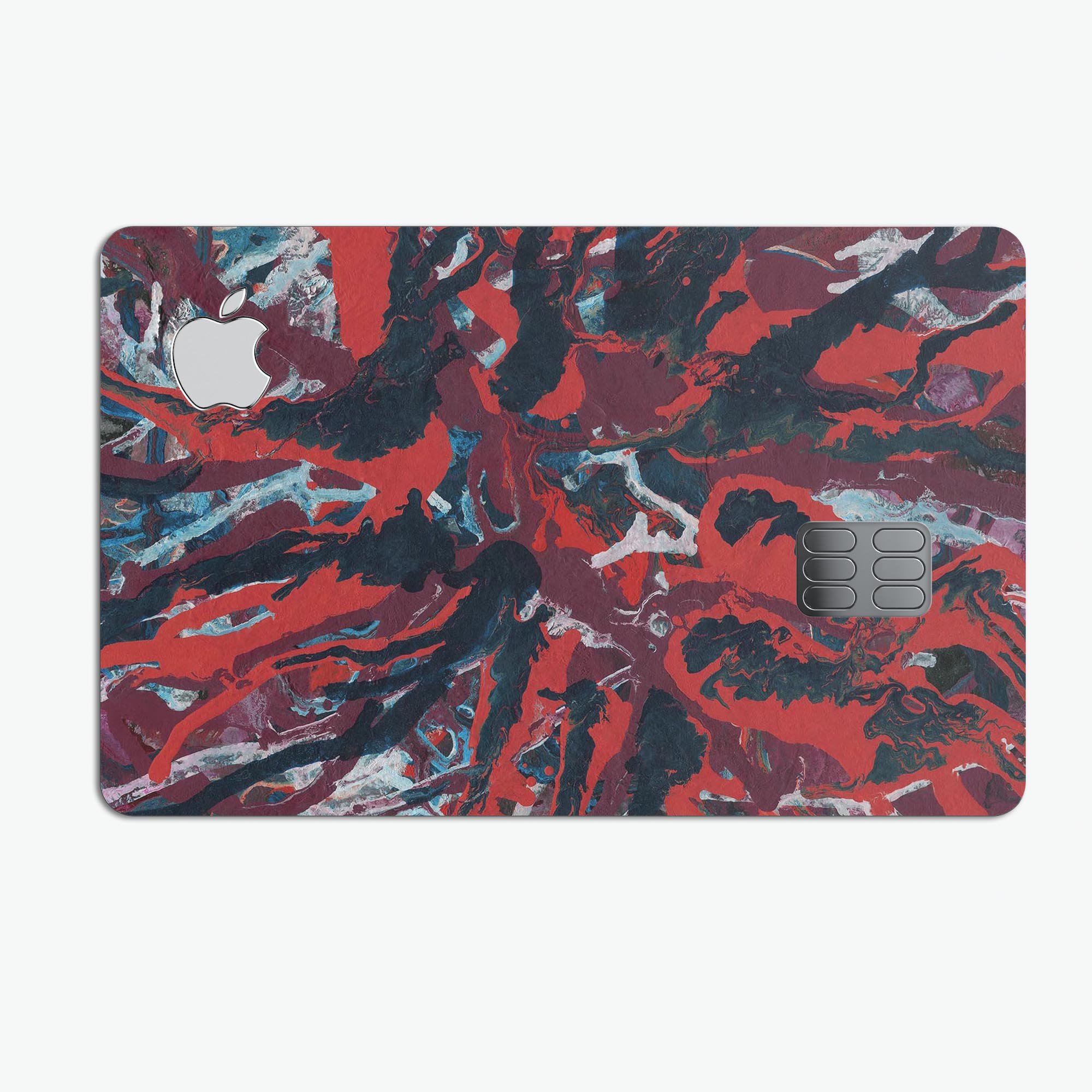 Abstract Wet Paint Red v95 decal skin for Apple Card, showcasing vibrant colors and premium vinyl material.