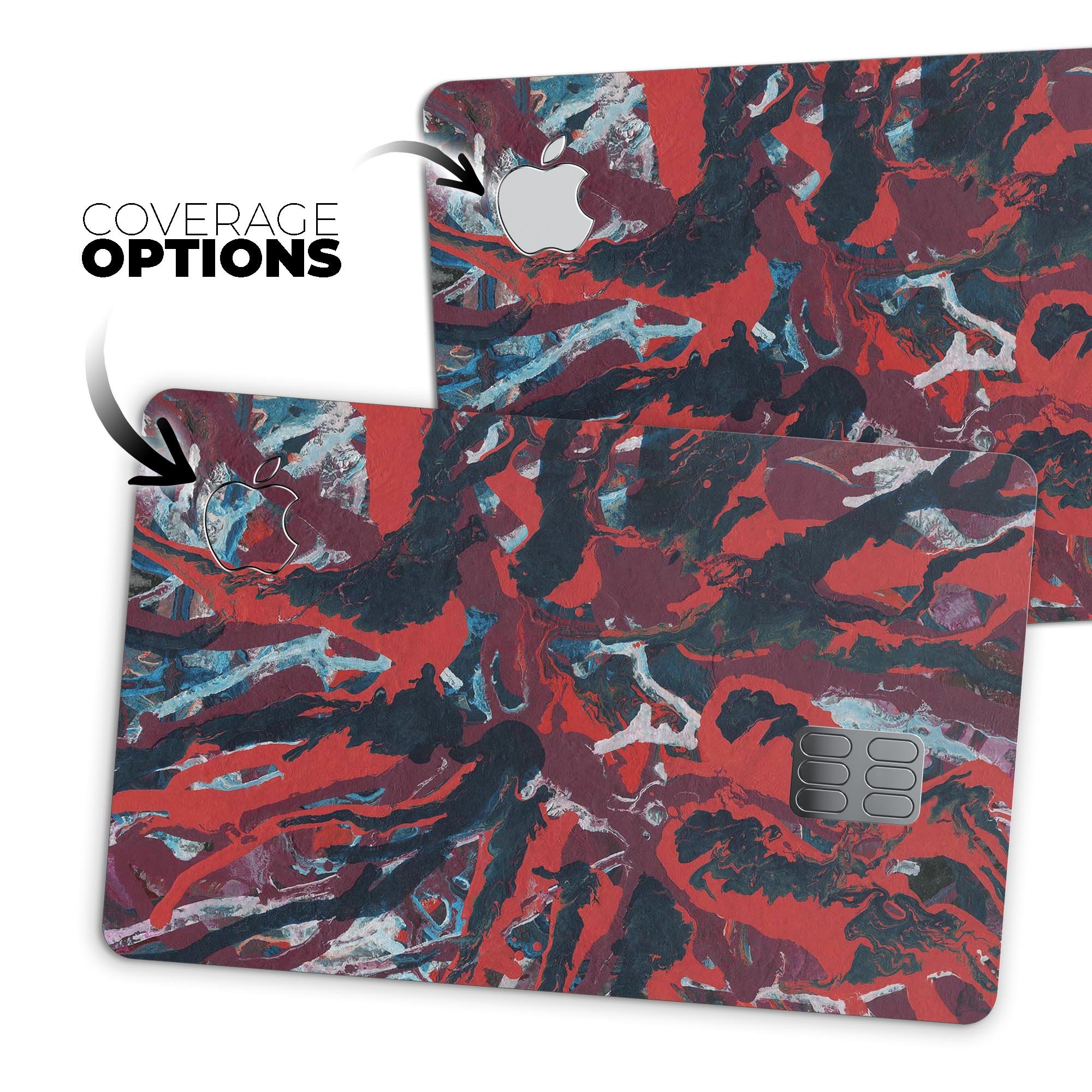 Abstract Wet Paint Red v95 decal skin for Apple Card, showcasing vibrant colors and premium vinyl material.