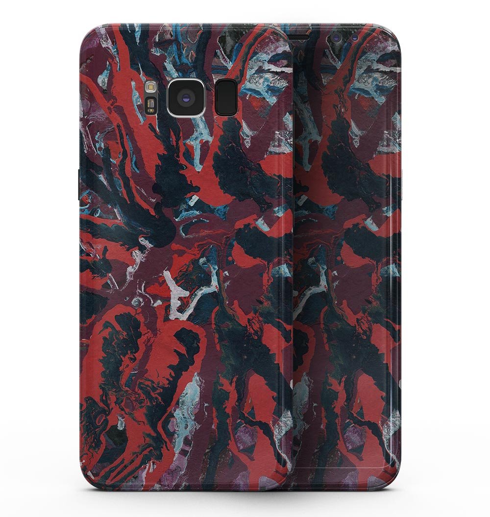 Samsung Galaxy S8 with Abstract Wet Paint Red v95 skin, showcasing vibrant colors and unique abstract design.