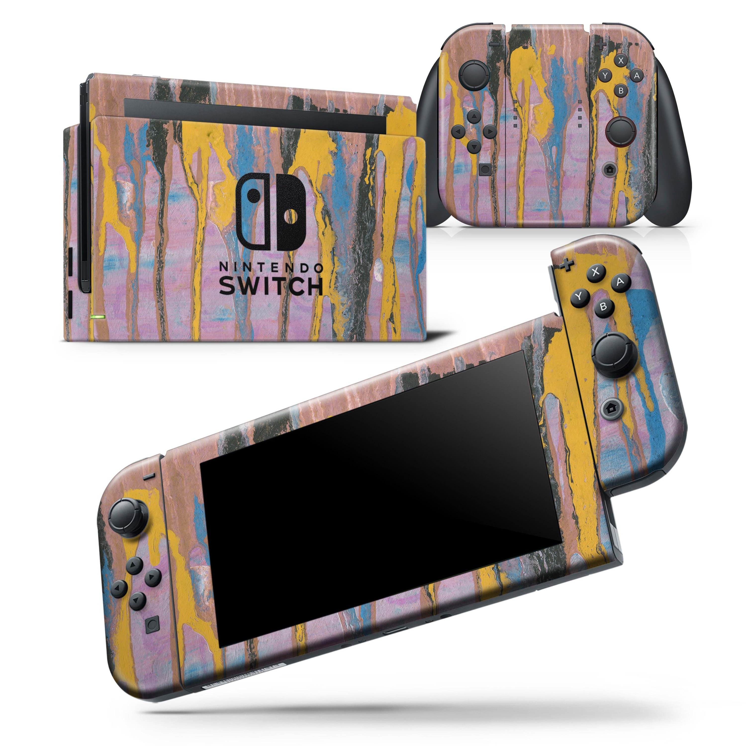 Abstract Wet Paint Retro Pink skin wrap decal for Nintendo Switch, showcasing vibrant colors and a stylish design.