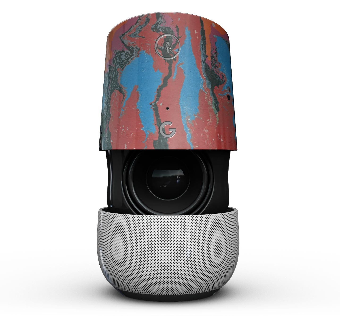 Abstract Wet Paint Retro V4 Full-Body Skin Kit for Google Home, showcasing vibrant colors and a sleek design.