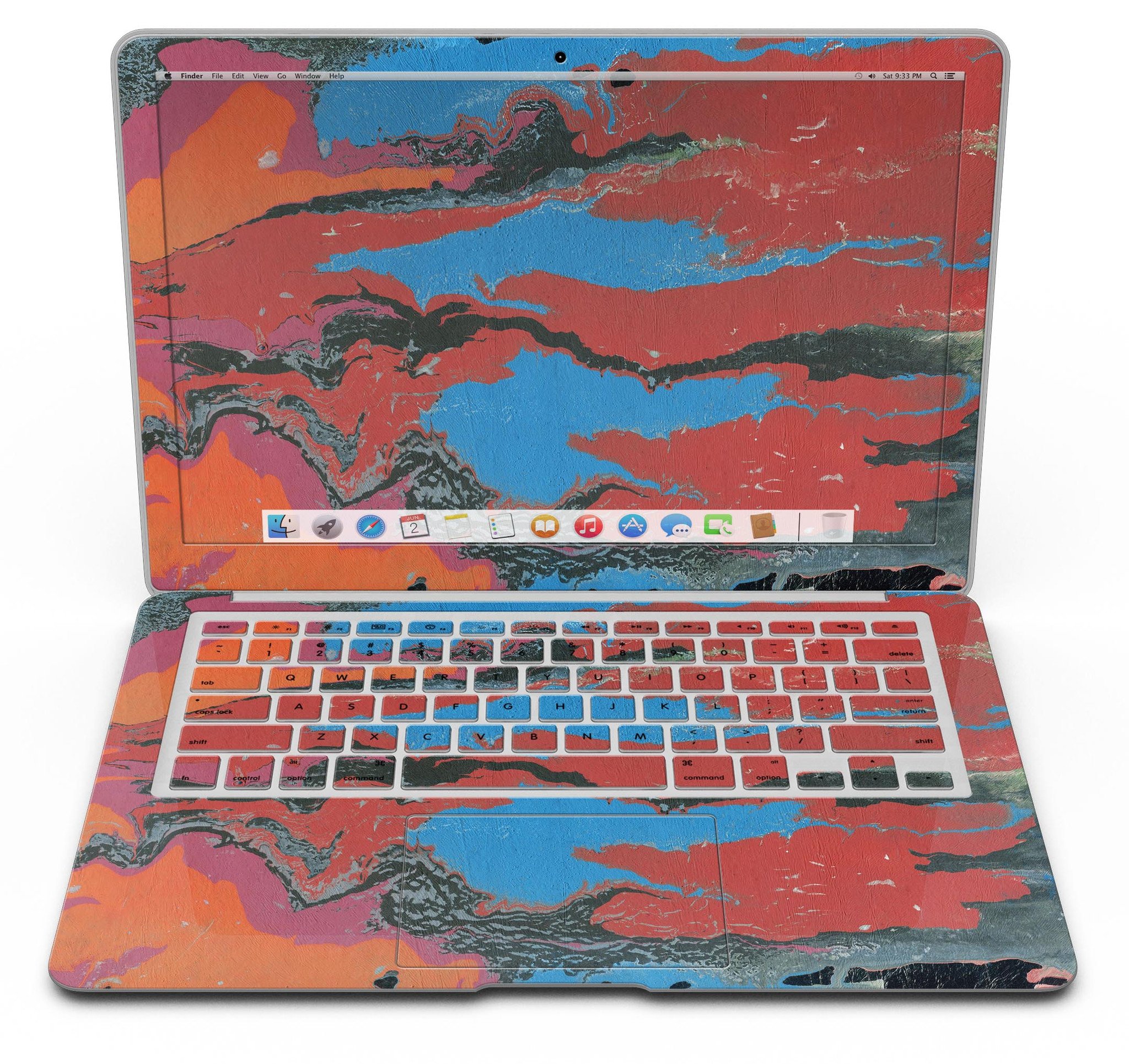 Abstract Wet Paint Retro V4 skin kit for MacBook Air, showcasing vibrant colors and unique design for stylish protection.