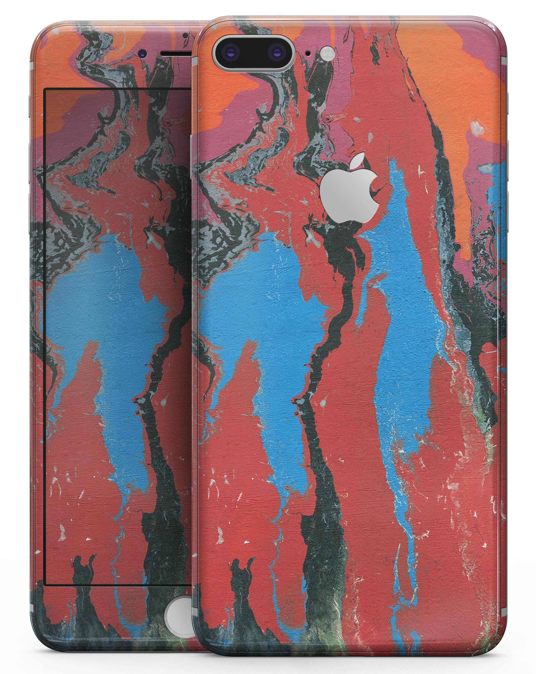 Abstract Wet Paint Retro V4 skin-kit for iPhone 8 and 8 Plus, showcasing vibrant colors and unique design.