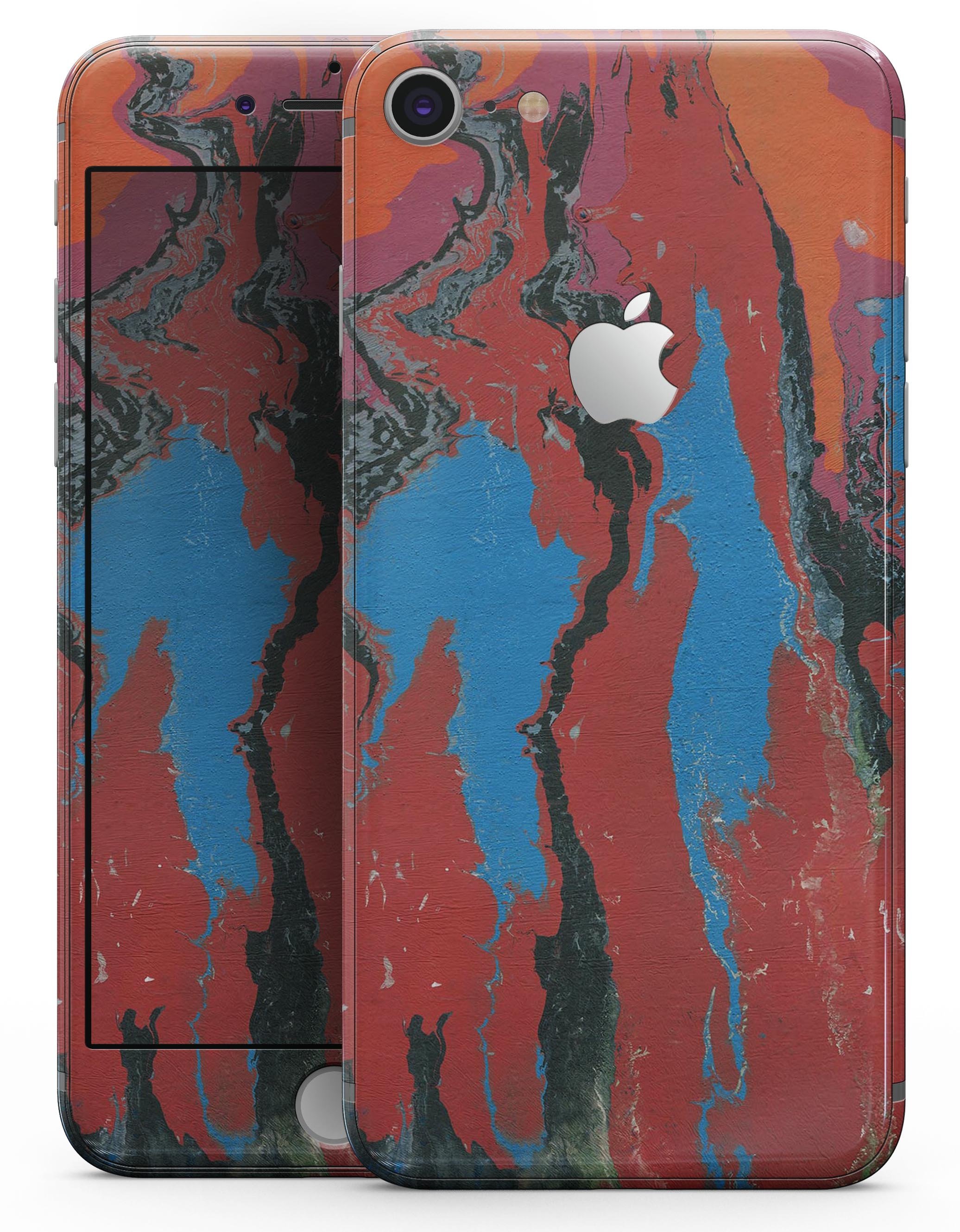 Abstract Wet Paint Retro V4 skin-kit for iPhone 8 and 8 Plus, showcasing vibrant colors and unique design.