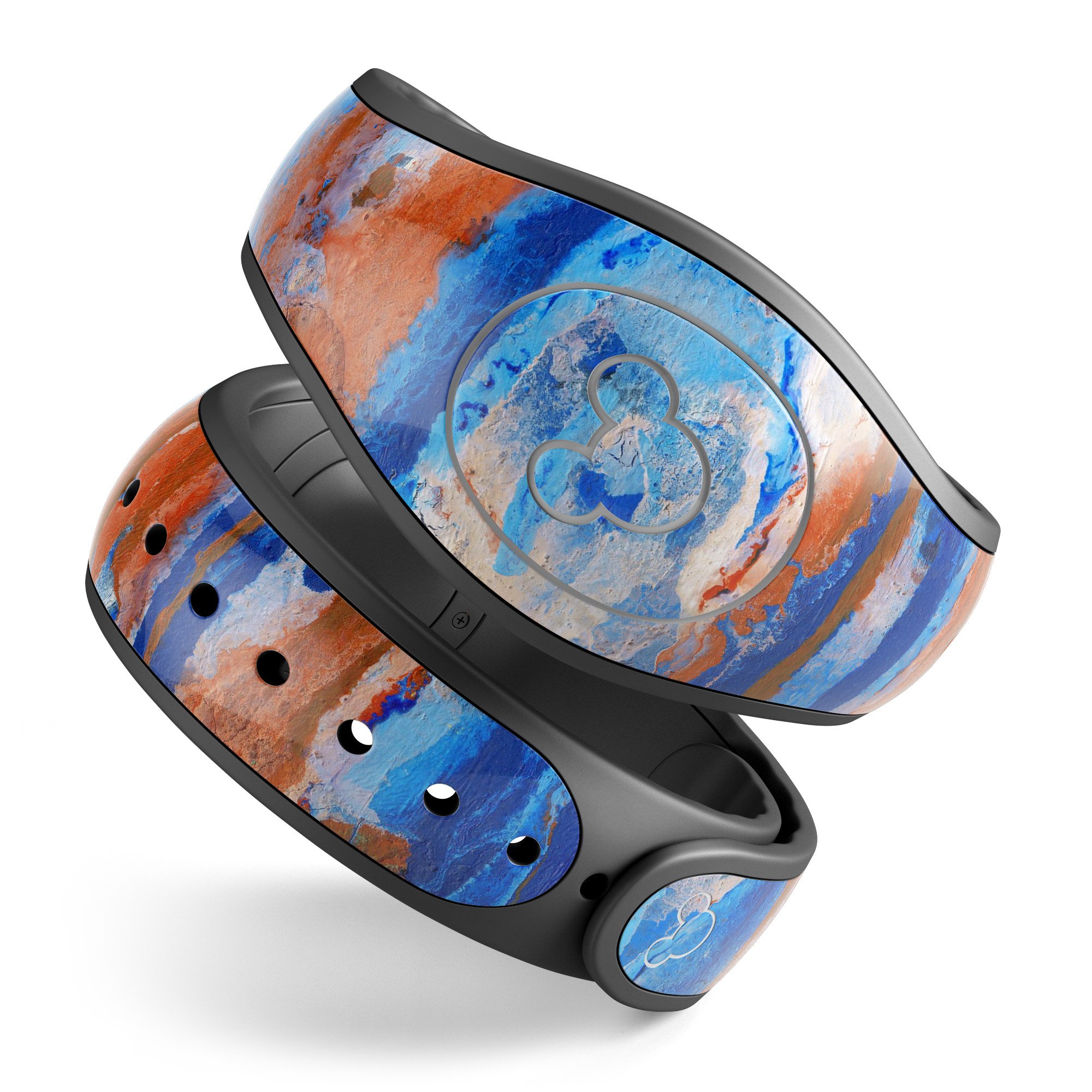 Abstract Wet Paint Rustic Blue decal skin wrap kit for Disney Magic Band, showcasing vibrant colors and a stylish design.