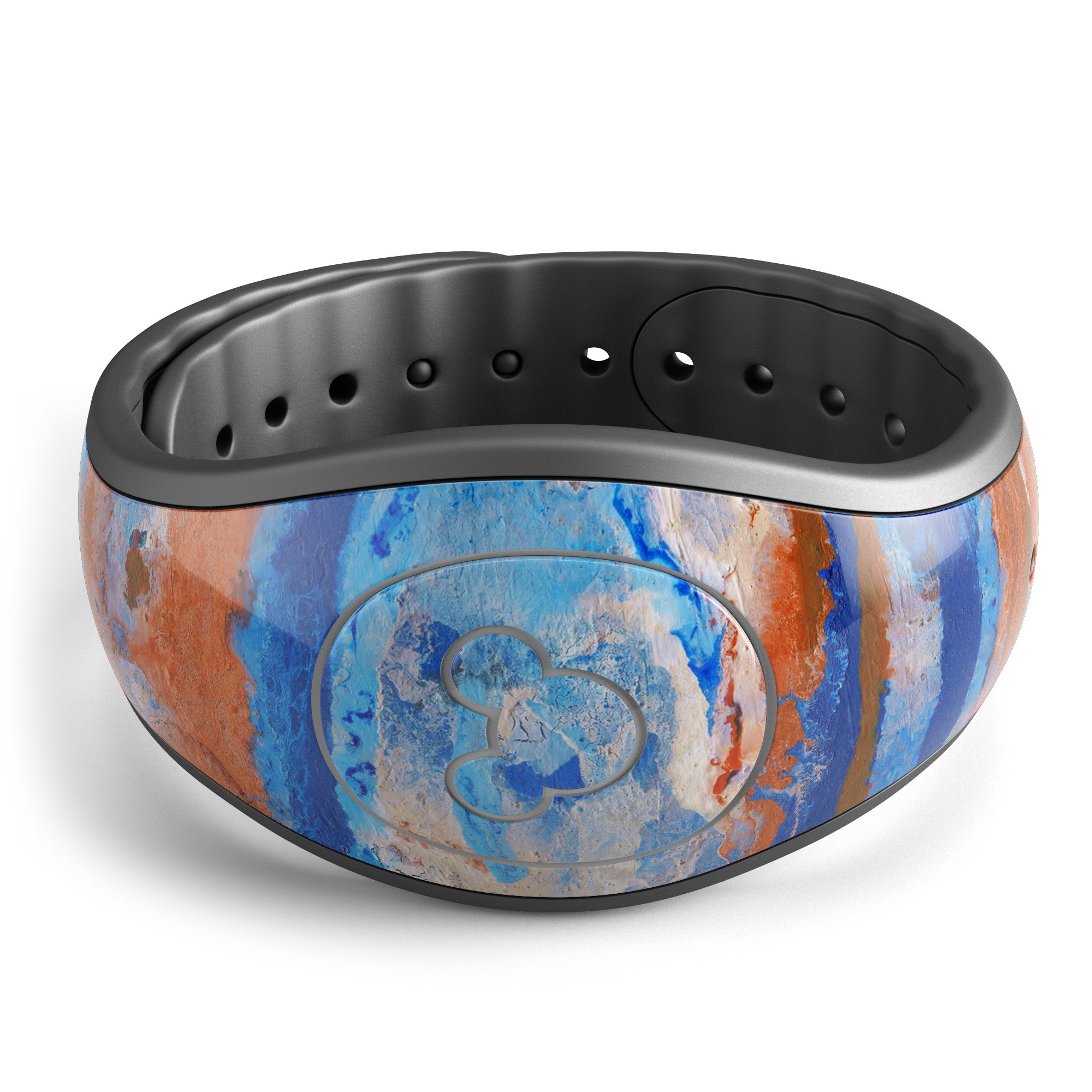 Abstract Wet Paint Rustic Blue decal skin wrap kit for Disney Magic Band, showcasing vibrant colors and a stylish design.