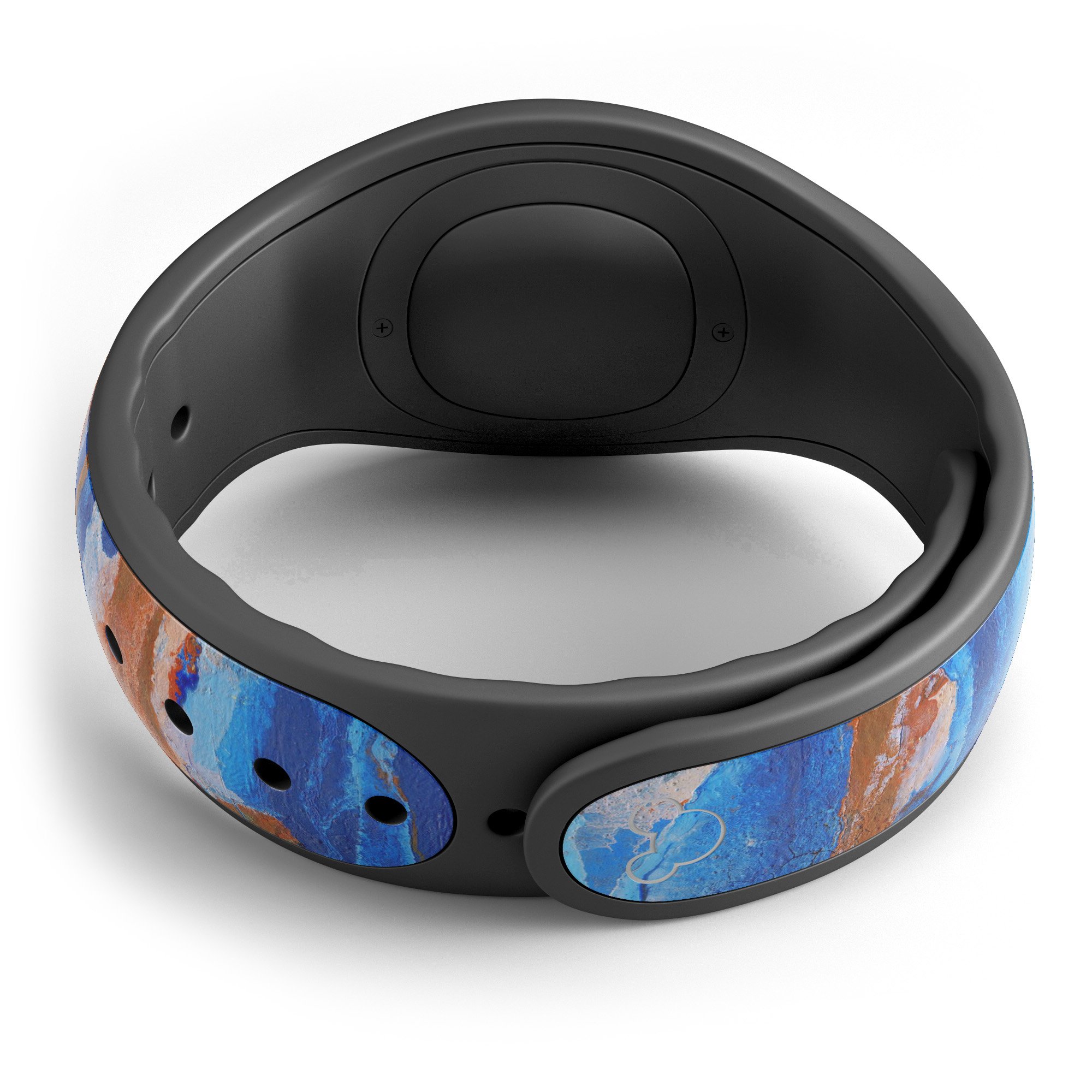 Abstract Wet Paint Rustic Blue decal skin wrap kit for Disney Magic Band, showcasing vibrant colors and a stylish design.