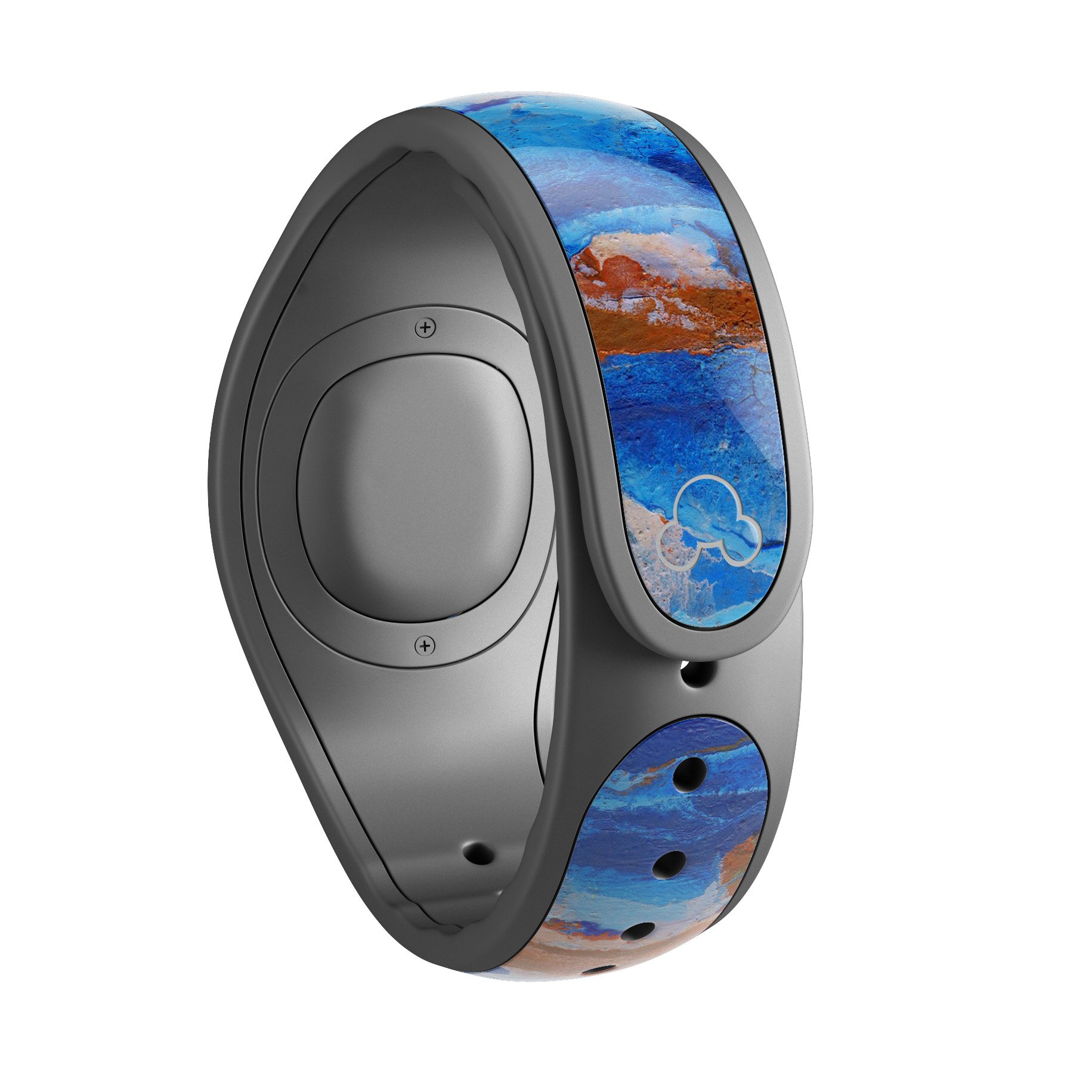 Abstract Wet Paint Rustic Blue decal skin wrap kit for Disney Magic Band, showcasing vibrant colors and a stylish design.