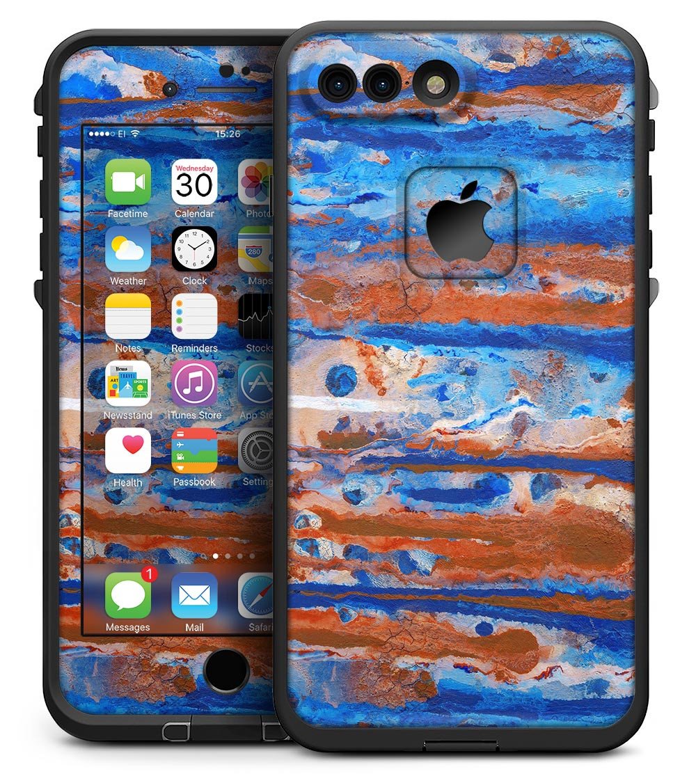 Abstract Wet Paint Rustic Blue skin for iPhone 7 Plus LifeProof Fre Case, showcasing vibrant colors and unique design.