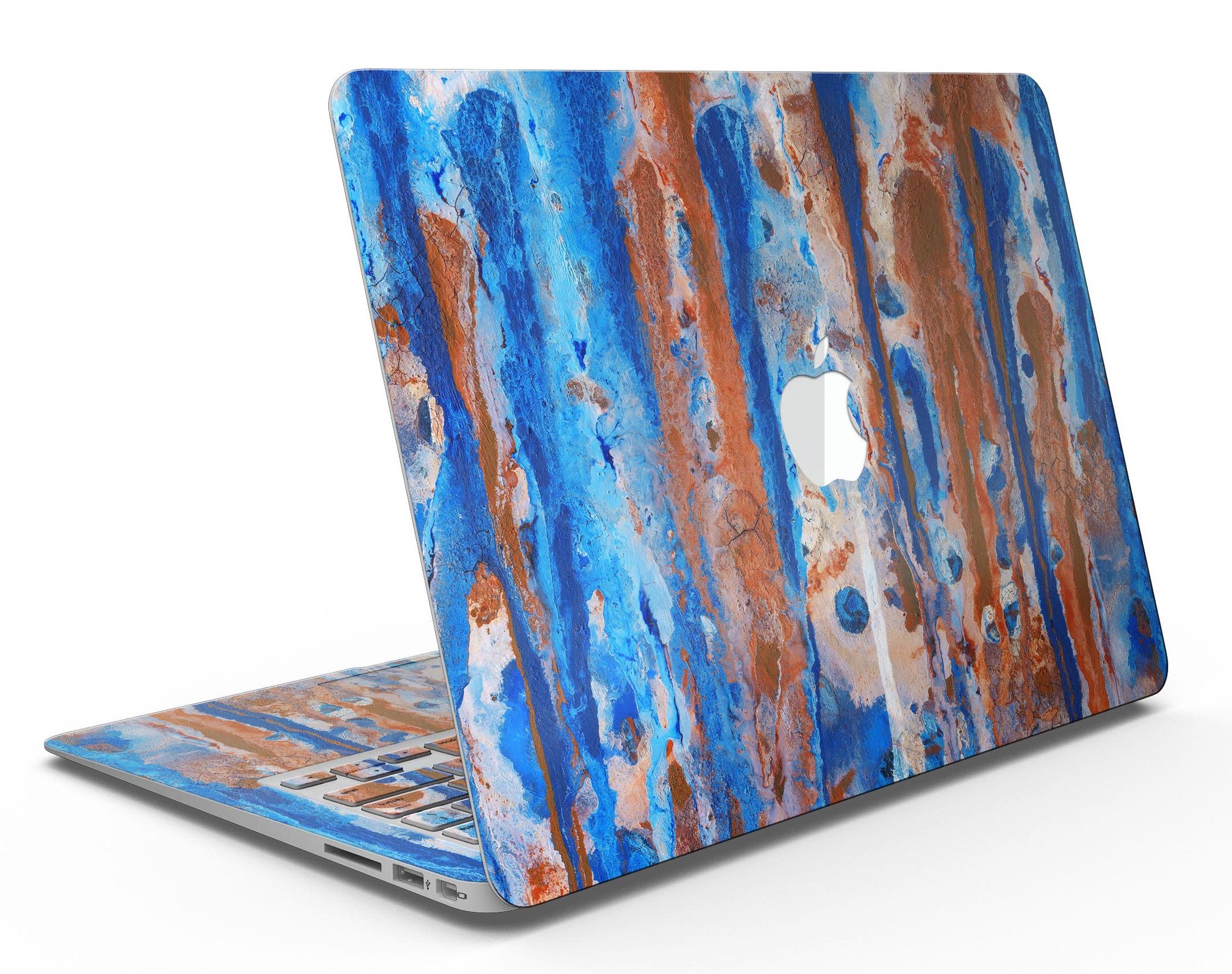 Abstract Wet Paint Rustic Blue skin kit for MacBook Air, showcasing a vibrant blue abstract design on premium vinyl.