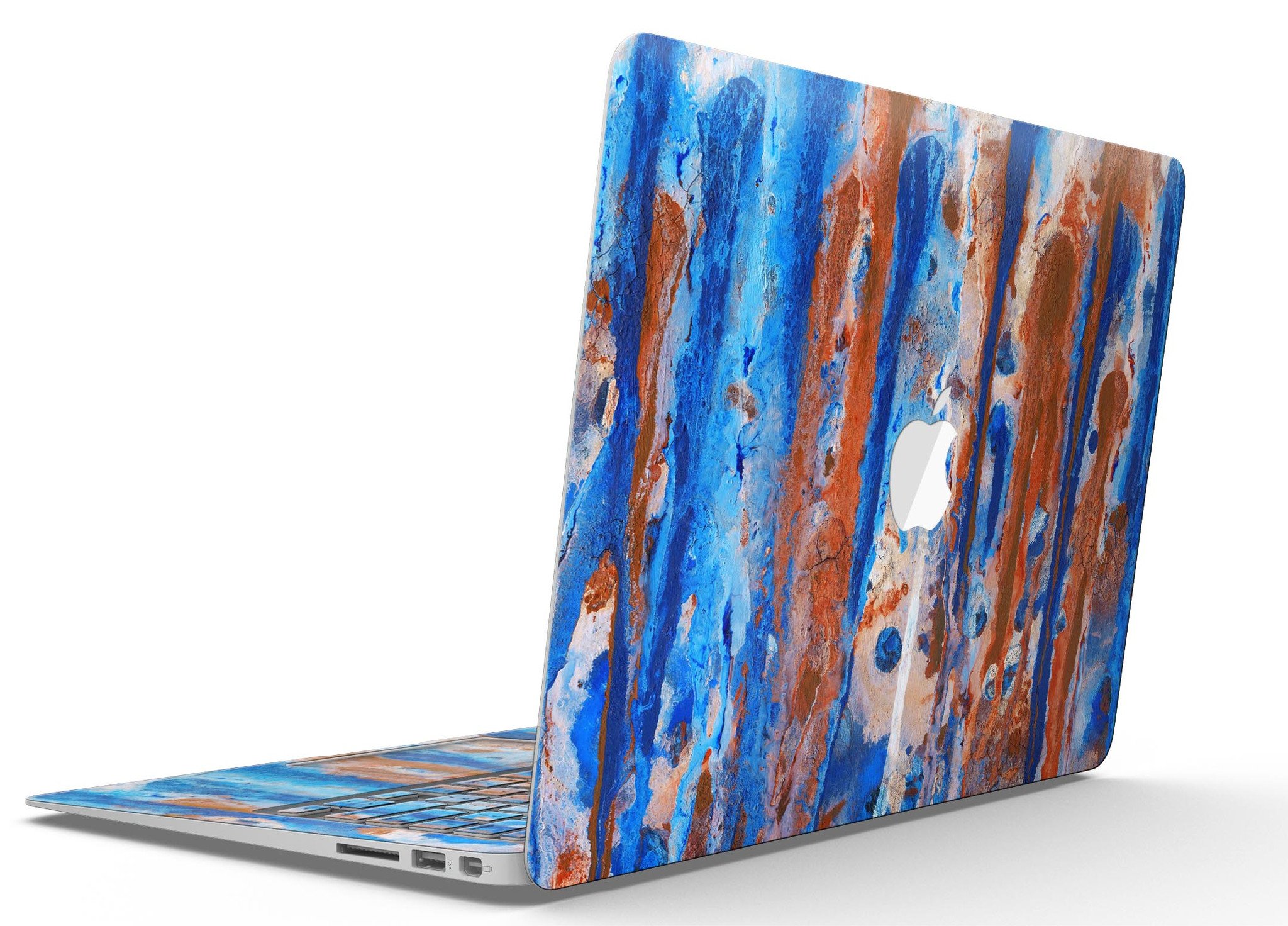 Abstract Wet Paint Rustic Blue skin kit for MacBook Air, showcasing a vibrant blue abstract design on premium vinyl.